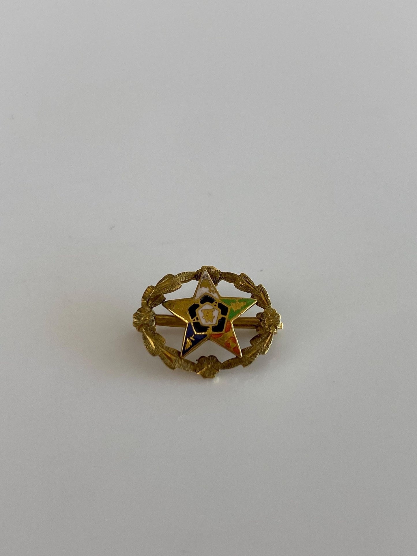 Vintage Solid 10k Yellow Gold Enamel Freemason Order of the Eastern Star Pin
