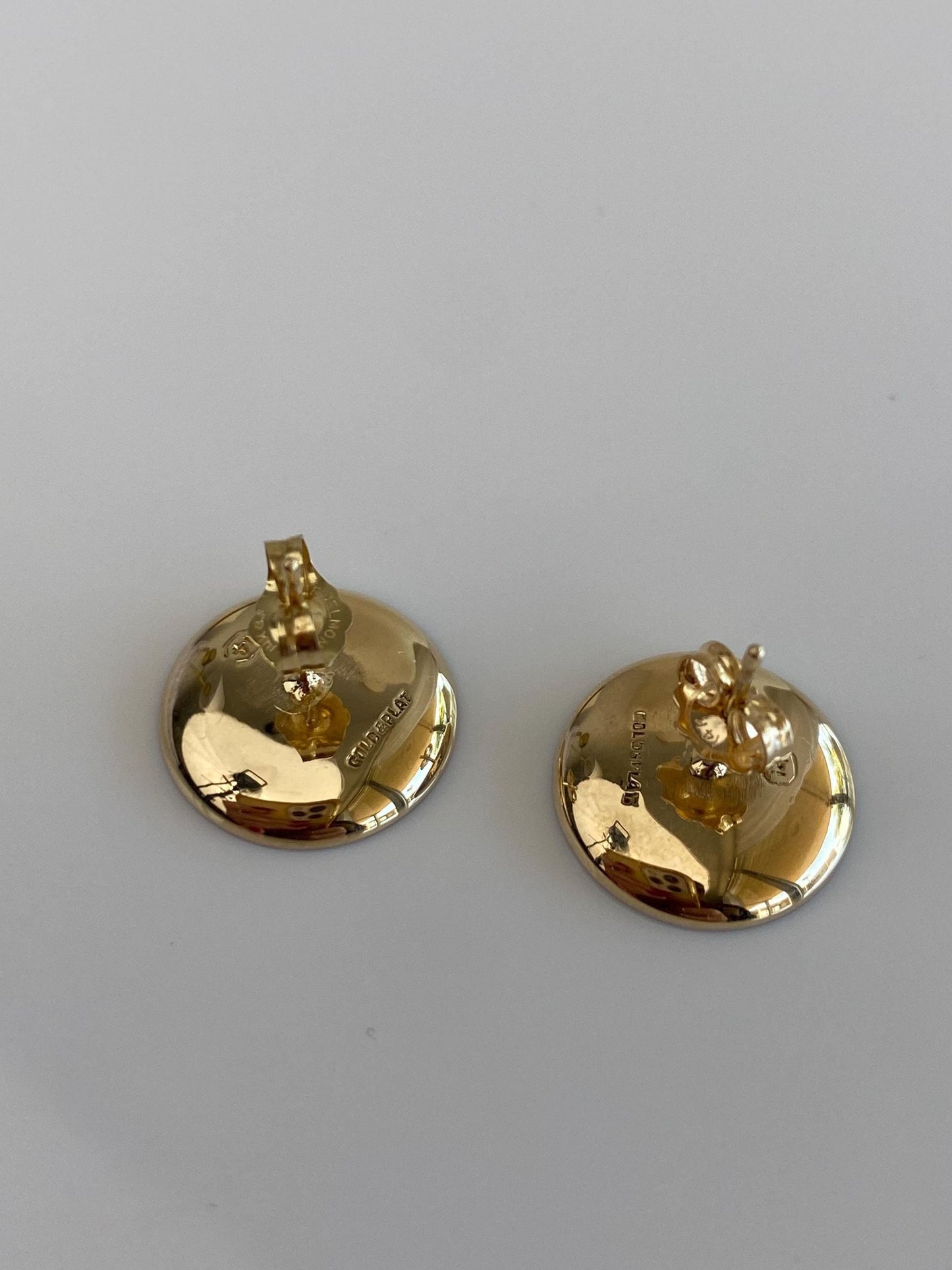 Vintage Solid 14k Yellow Gold & Platinum Mother of Pearl Diamond Cufflink Stud Earrings