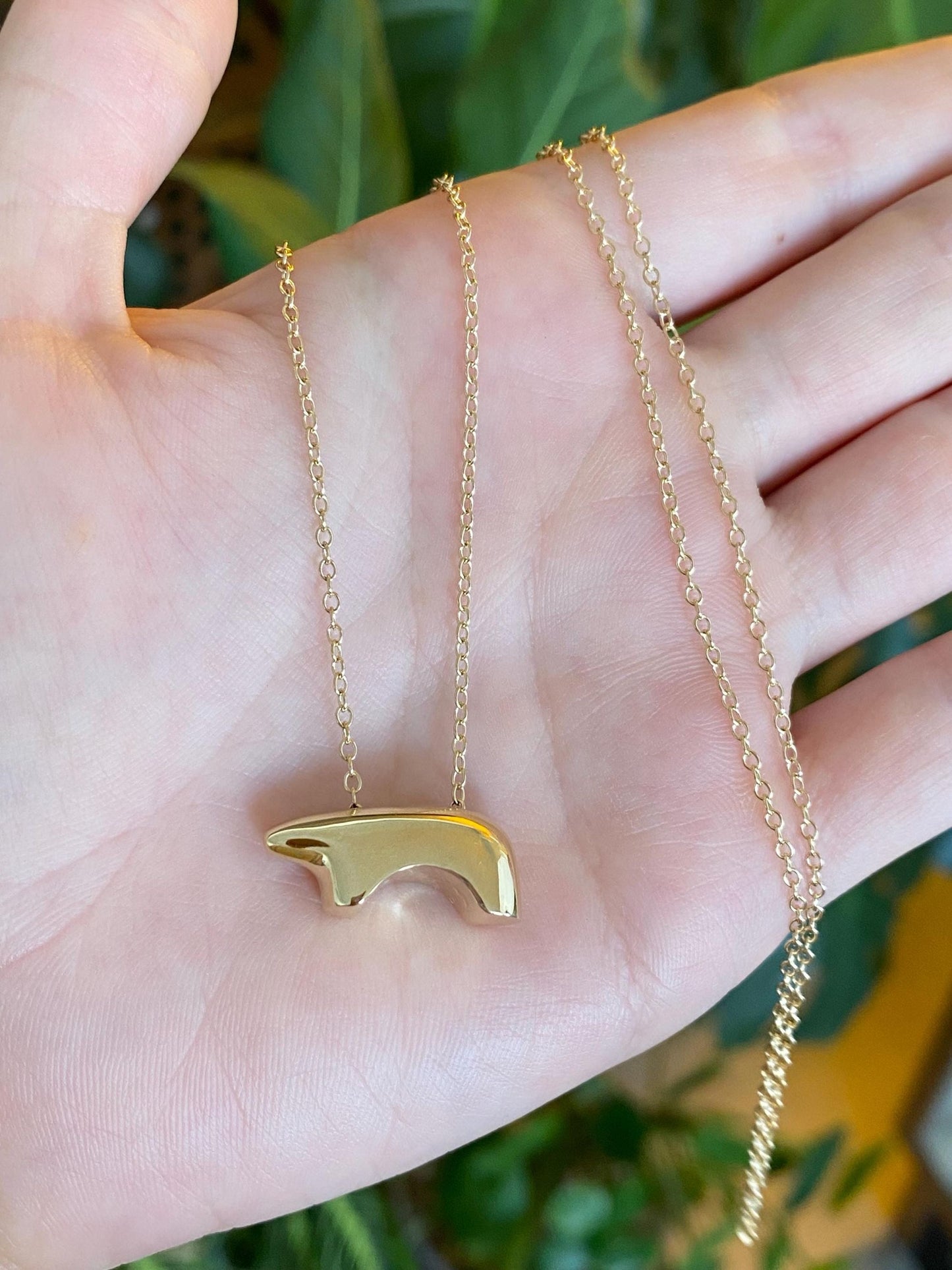 Vintage Solid 14k Yellow Gold Bear Long Rolo Chain Necklace - 32 inches