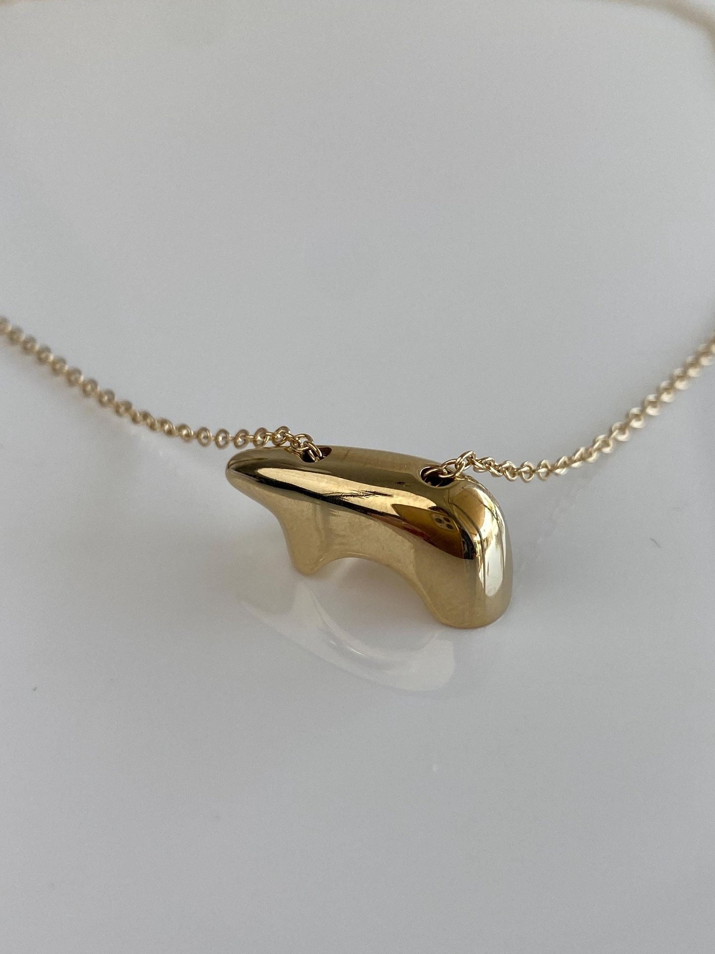 Vintage Solid 14k Yellow Gold Bear Long Rolo Chain Necklace - 32 inches