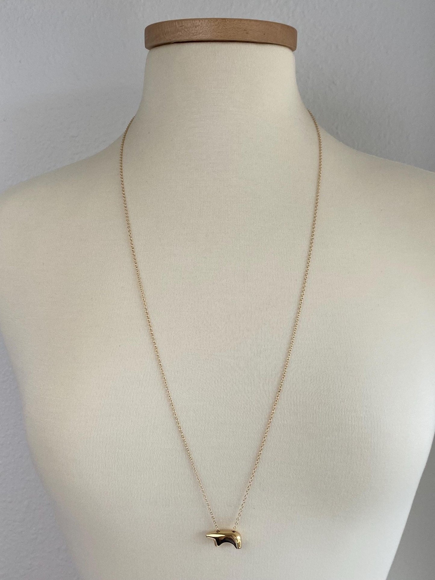 Vintage Solid 14k Yellow Gold Bear Long Rolo Chain Necklace - 32 inches