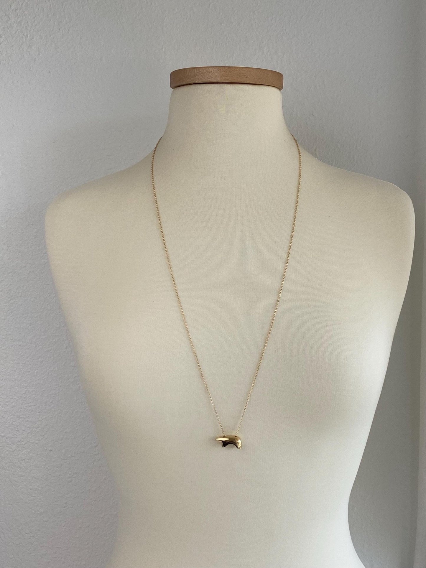 Vintage Solid 14k Yellow Gold Bear Long Rolo Chain Necklace - 32 inches
