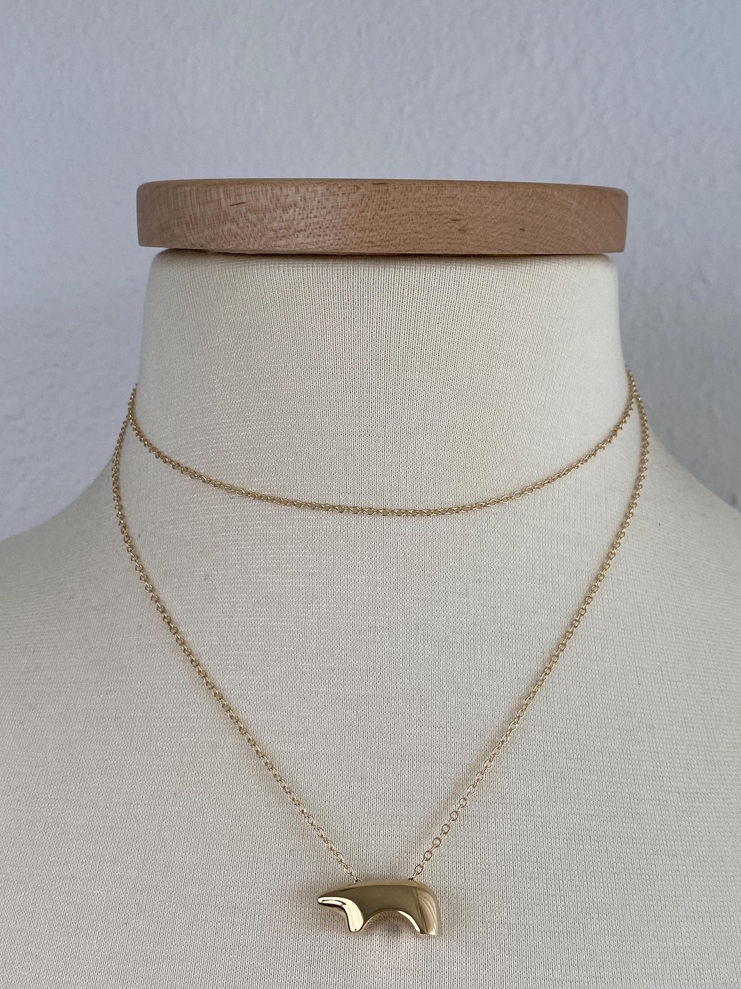 Vintage Solid 14k Yellow Gold Bear Long Rolo Chain Necklace - 32 inches