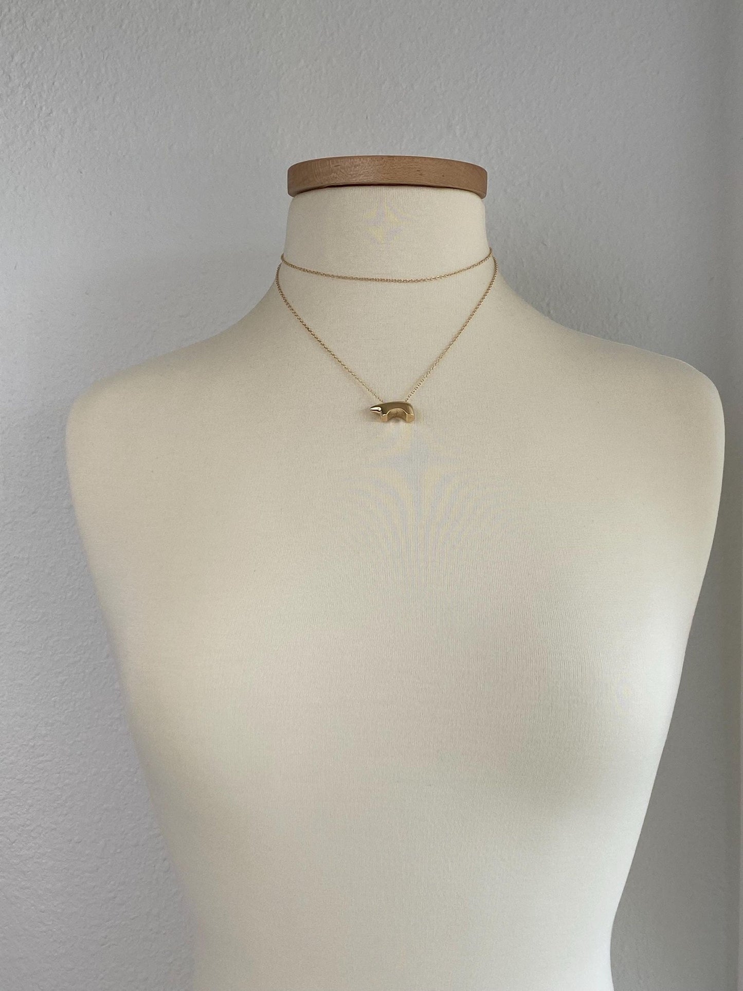 Vintage Solid 14k Yellow Gold Bear Long Rolo Chain Necklace - 32 inches