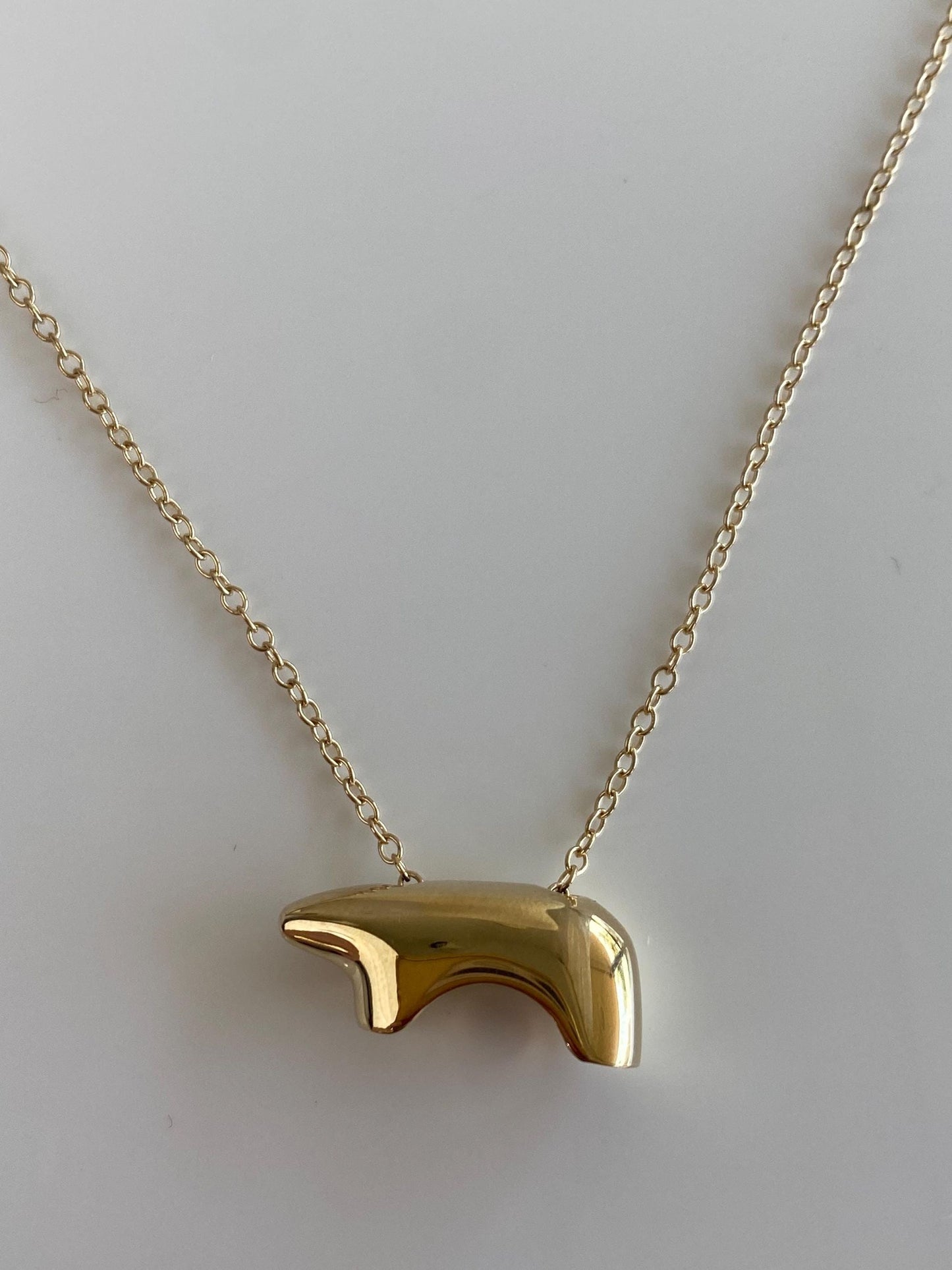 Vintage Solid 14k Yellow Gold Bear Long Rolo Chain Necklace - 32 inches