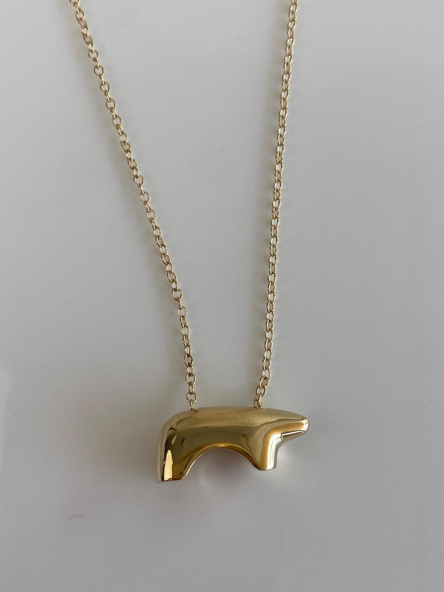 Vintage Solid 14k Yellow Gold Bear Long Rolo Chain Necklace - 32 inches