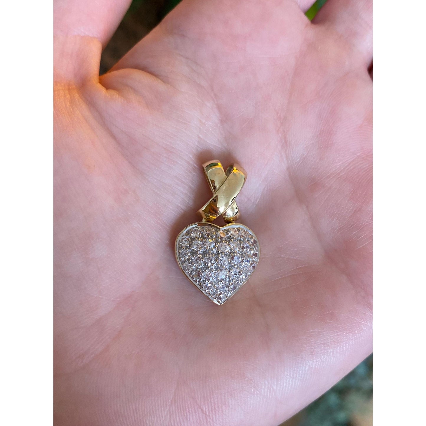 Vintage Solid 10k White & Yellow Gold Cubic Zirconia X Heart Charm