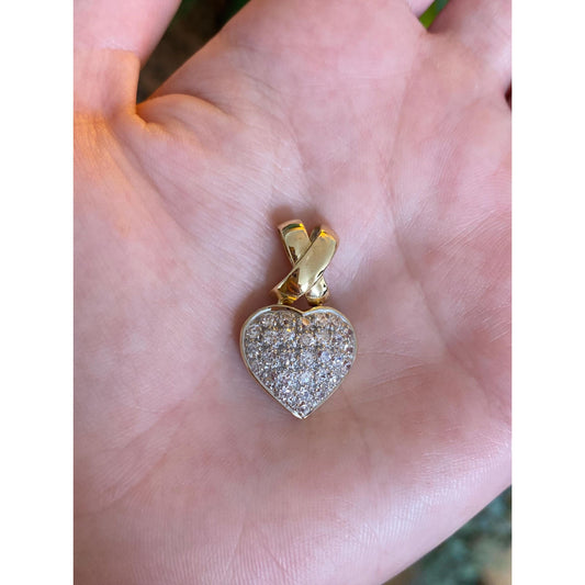 Vintage Solid 10k White & Yellow Gold Cubic Zirconia X Heart Charm