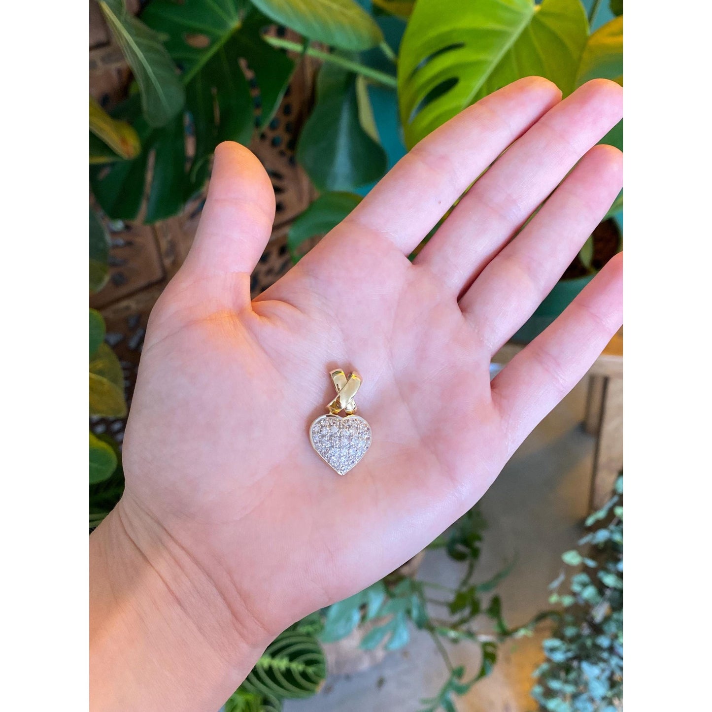 Vintage Solid 10k White & Yellow Gold Cubic Zirconia X Heart Charm