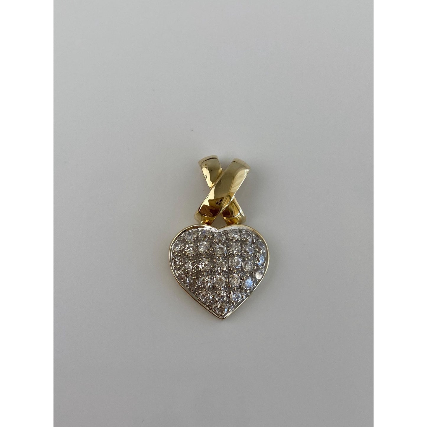 Vintage Solid 10k White & Yellow Gold Cubic Zirconia X Heart Charm