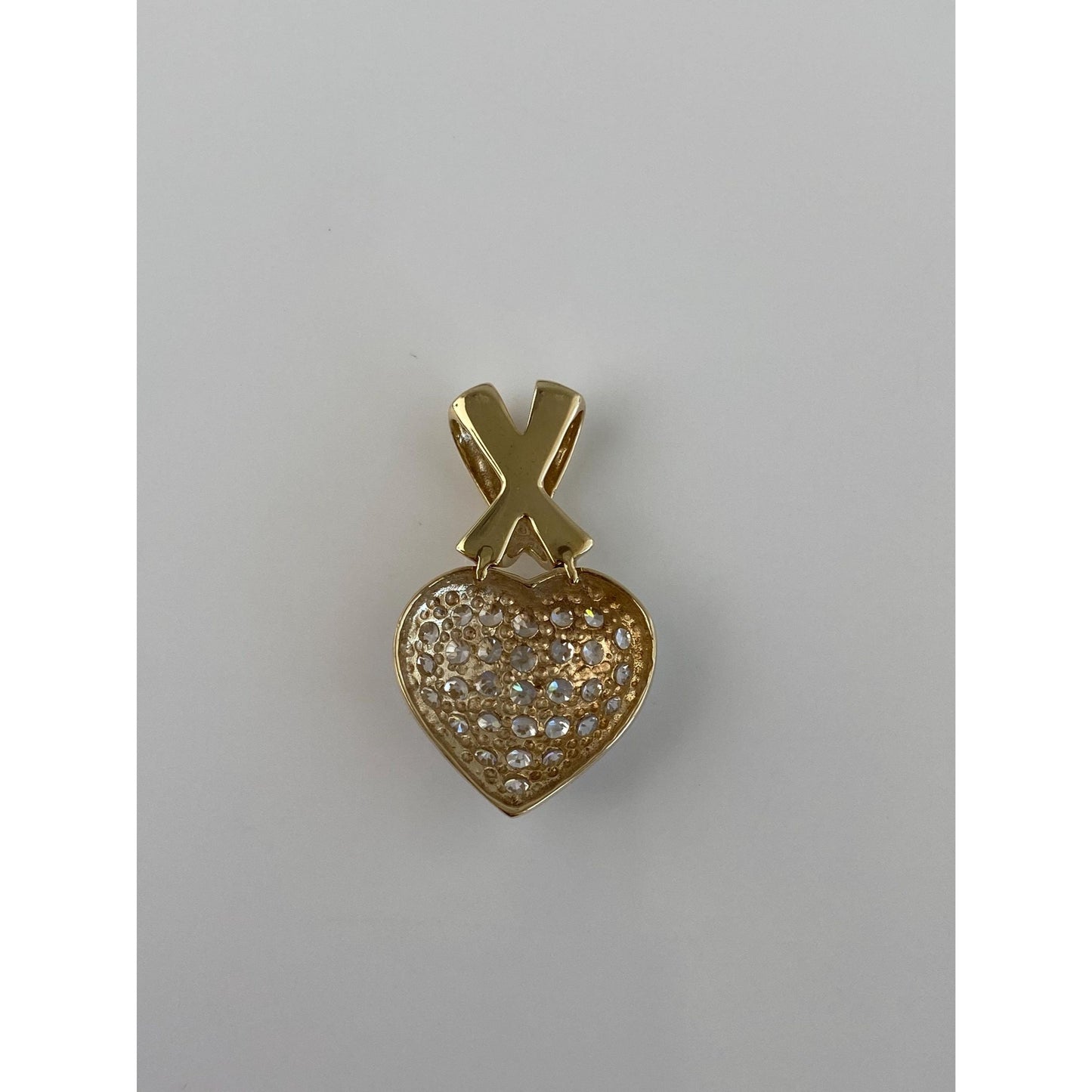Vintage Solid 10k White & Yellow Gold Cubic Zirconia X Heart Charm