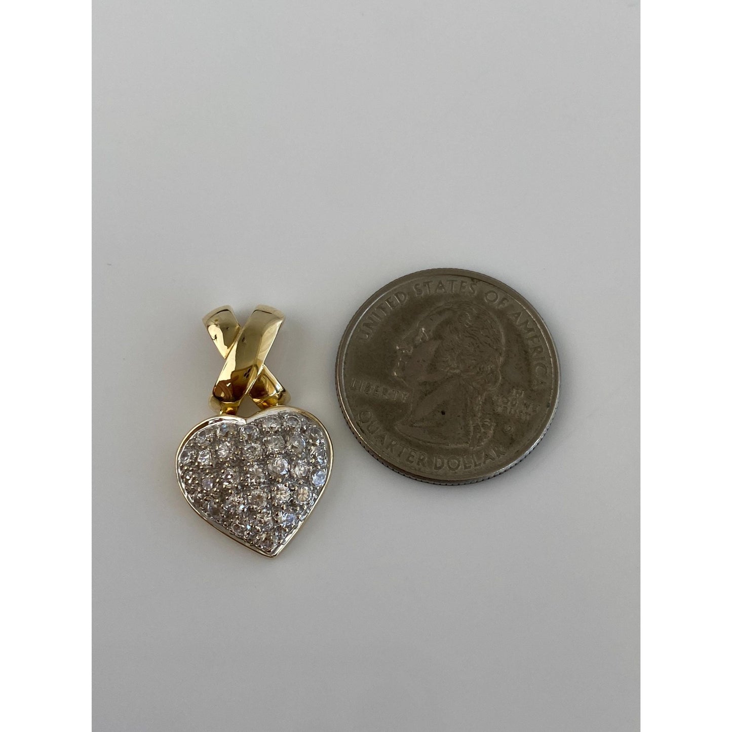 Vintage Solid 10k White & Yellow Gold Cubic Zirconia X Heart Charm