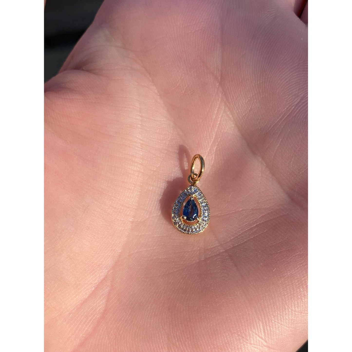 Vintage Solid 14k White & Yellow Gold Blue Spinel Charm