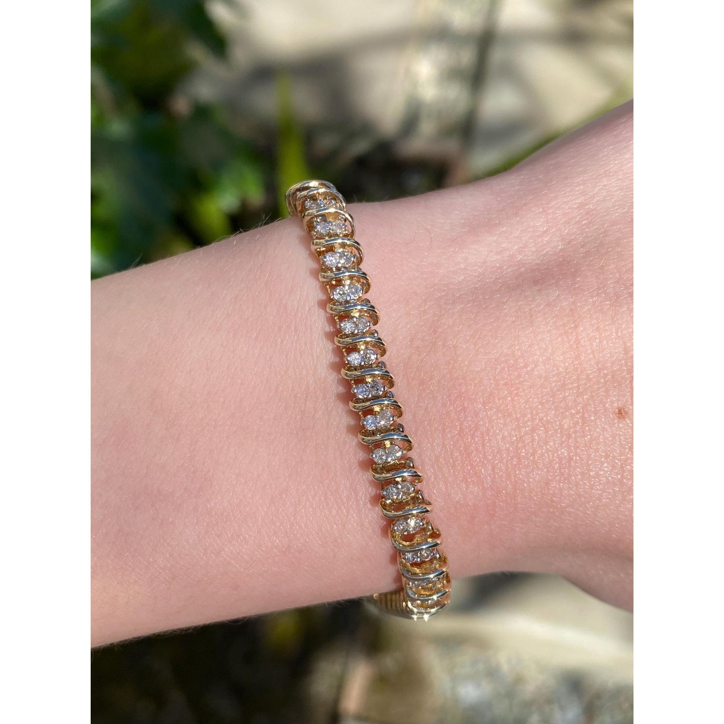 Vintage Solid 10k Yellow Gold Diamond Tennis Bracelet - 7.25 inches