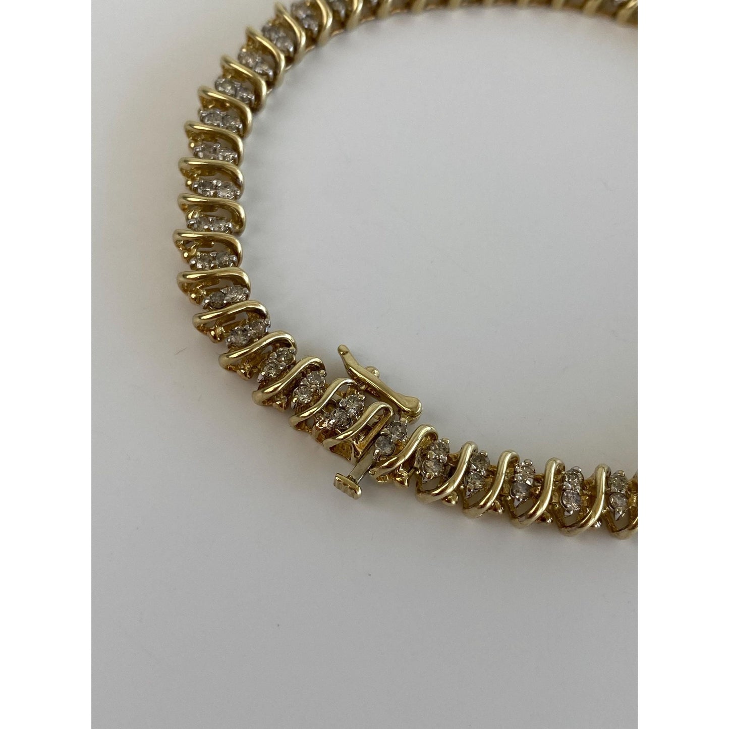 Vintage Solid 10k Yellow Gold Diamond Tennis Bracelet - 7.25 inches