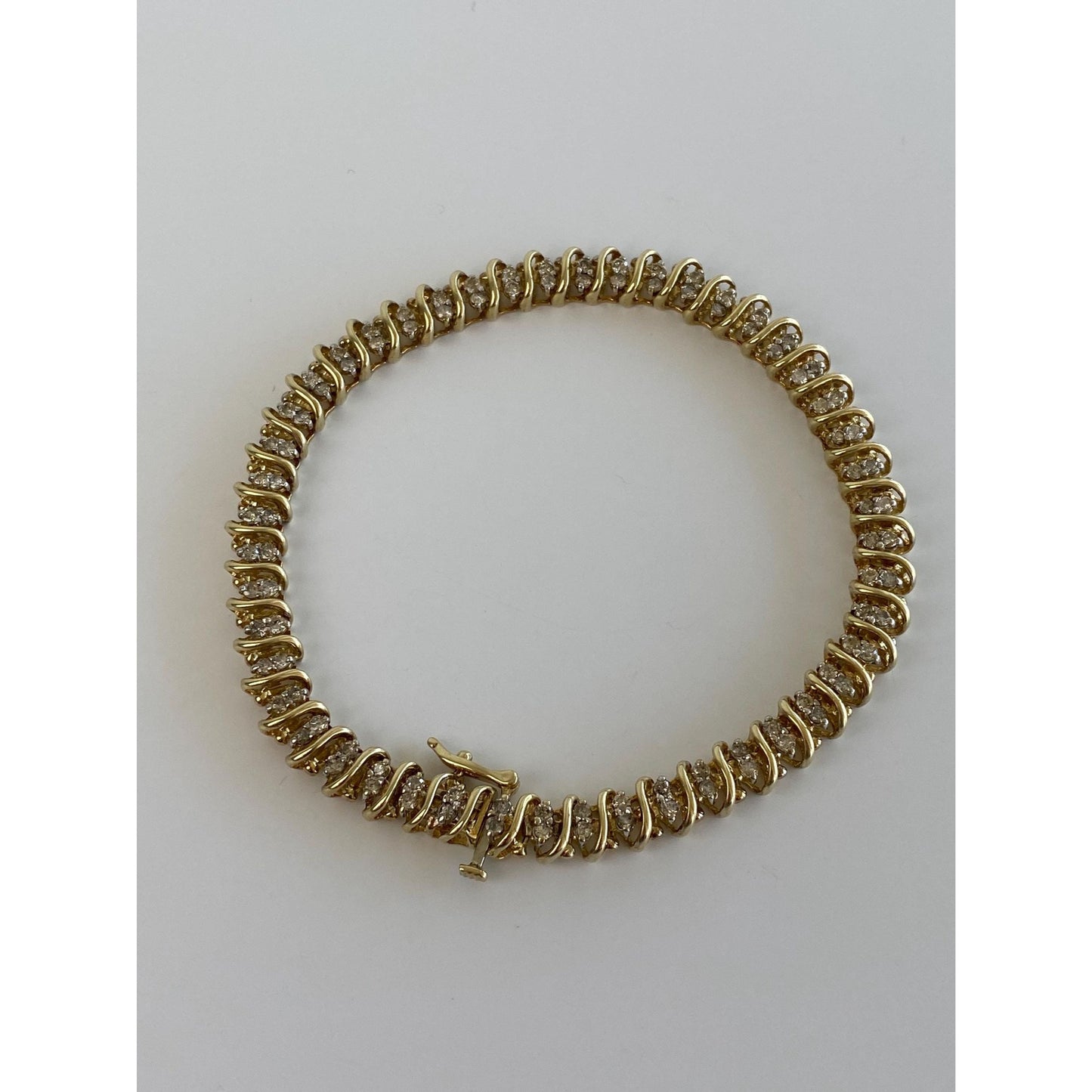 Vintage Solid 10k Yellow Gold Diamond Tennis Bracelet - 7.25 inches