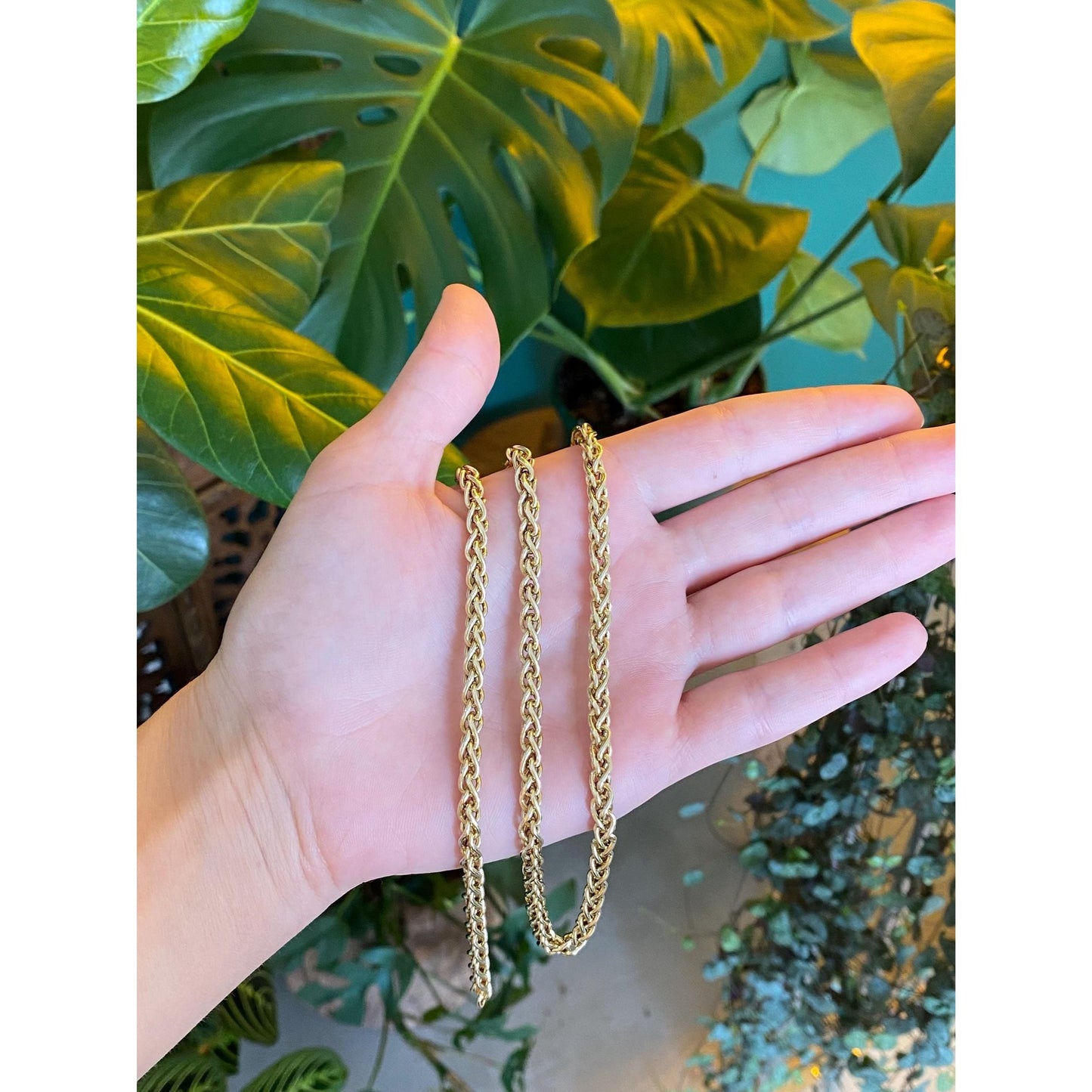 Vintage 14k Yellow Gold Long Chunky Wheat Chain Necklace - 30.25 inches