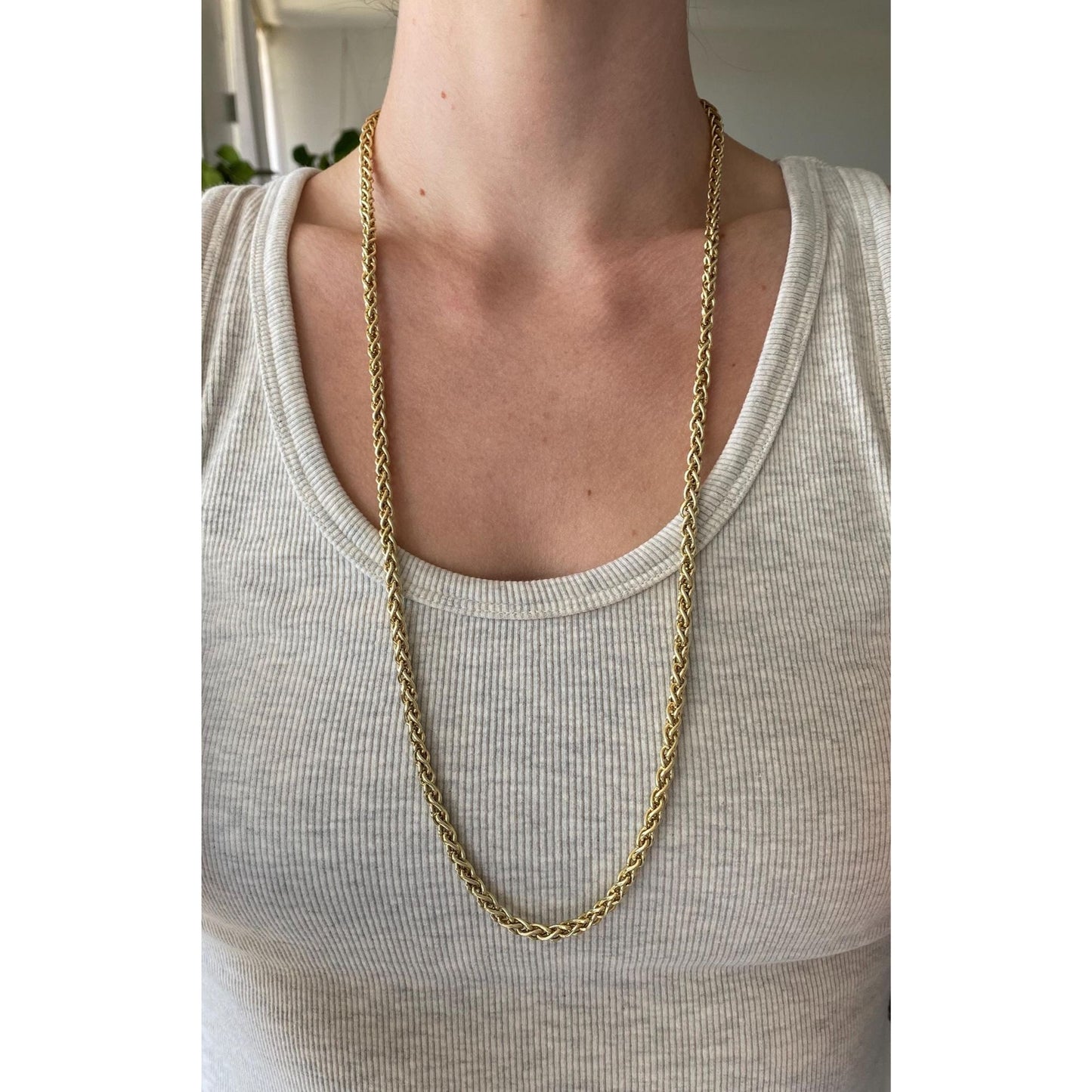 Vintage 14k Yellow Gold Long Chunky Wheat Chain Necklace - 30.25 inches