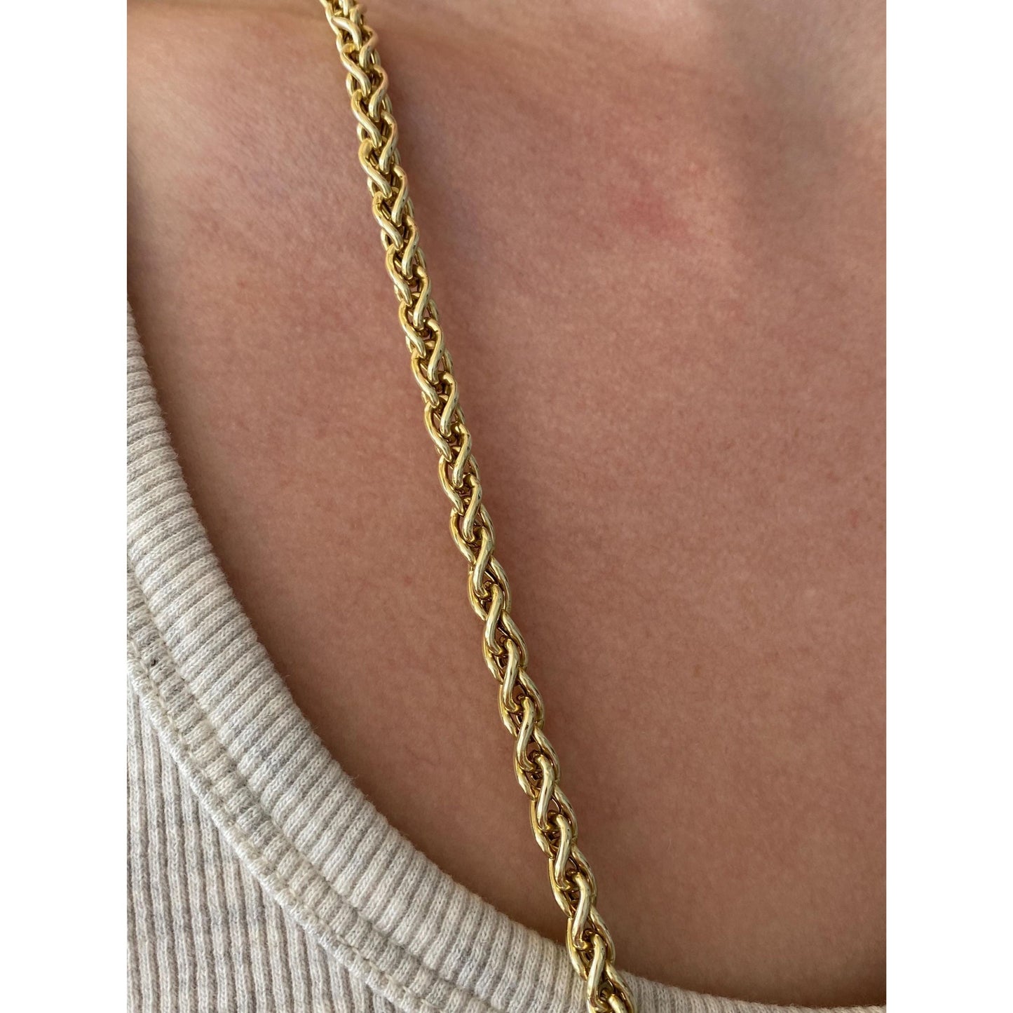 Vintage 14k Yellow Gold Long Chunky Wheat Chain Necklace - 30.25 inches