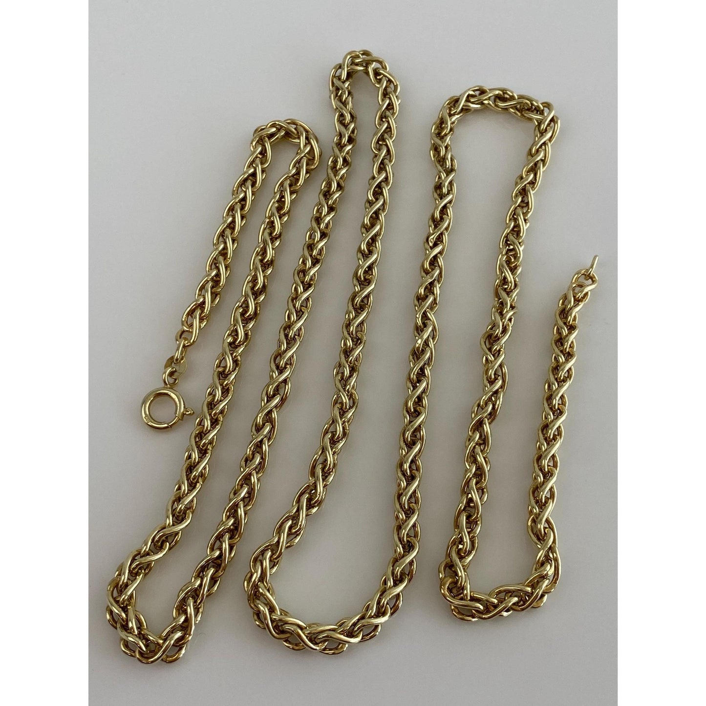 Vintage 14k Yellow Gold Long Chunky Wheat Chain Necklace - 30.25 inches