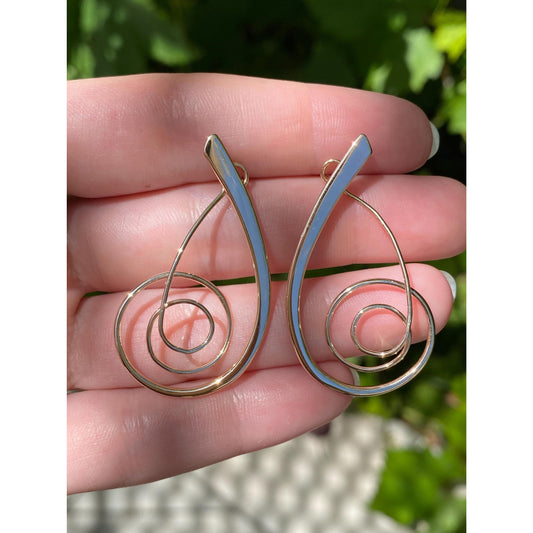 Vintage Solid 14k Yellow Gold Spiral Drop Earrings