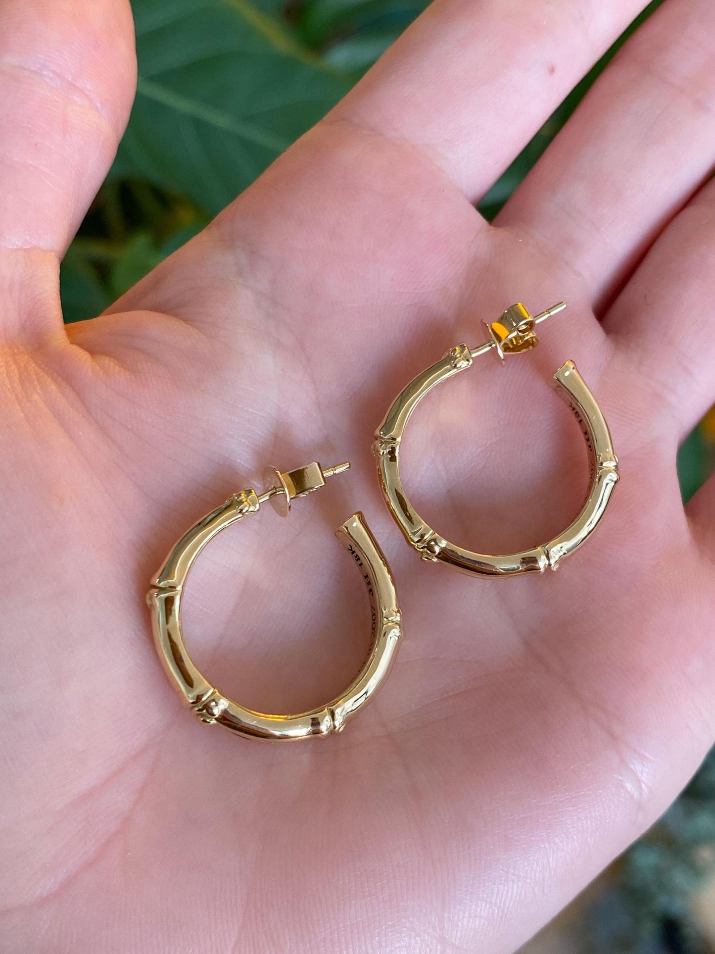 Vintage Solid 18k Yellow Gold John Hardy Bamboo Hoop Earrings