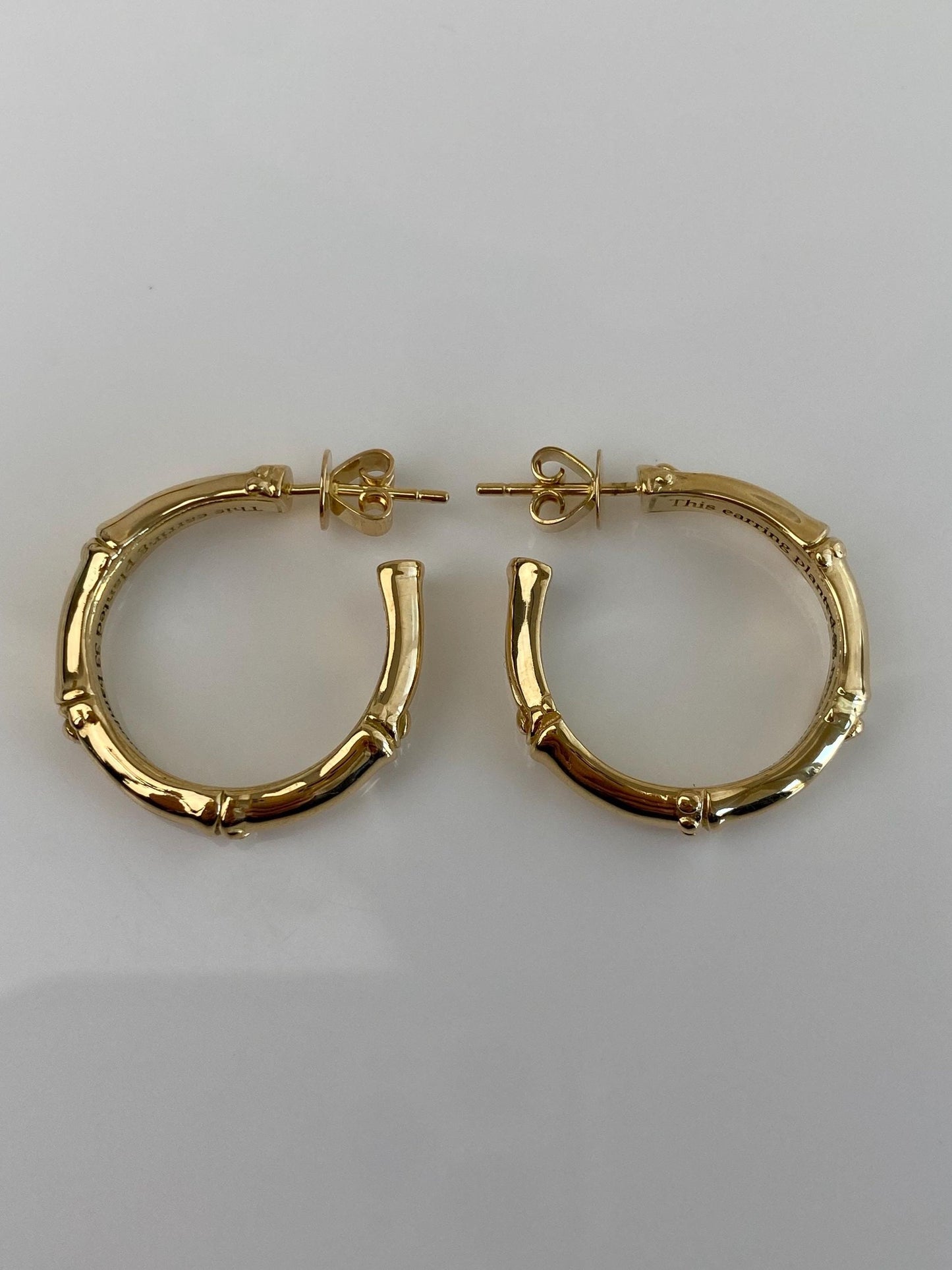 Vintage Solid 18k Yellow Gold John Hardy Bamboo Hoop Earrings
