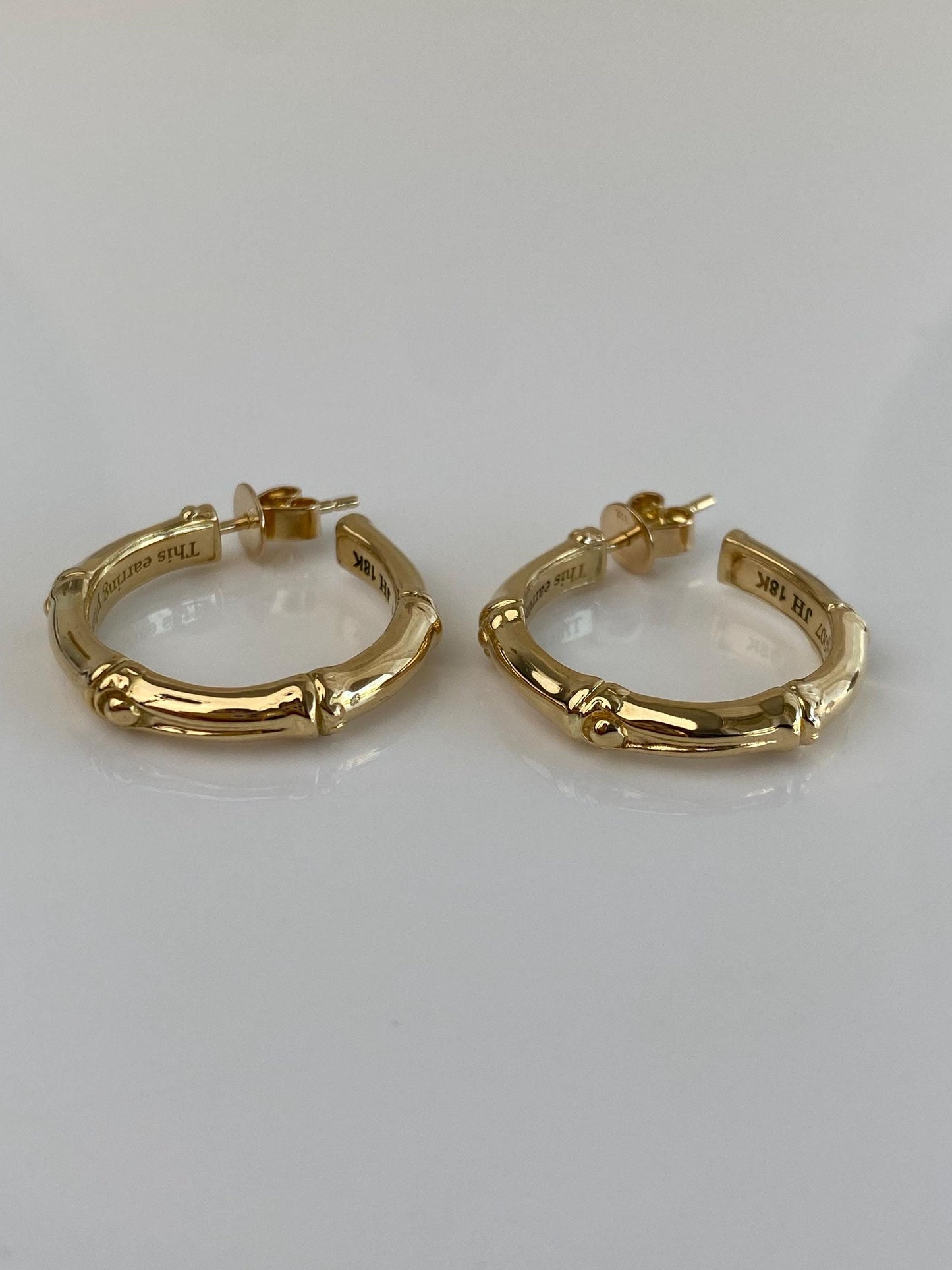 Vintage Solid 18k Yellow Gold John Hardy Bamboo Hoop Earrings