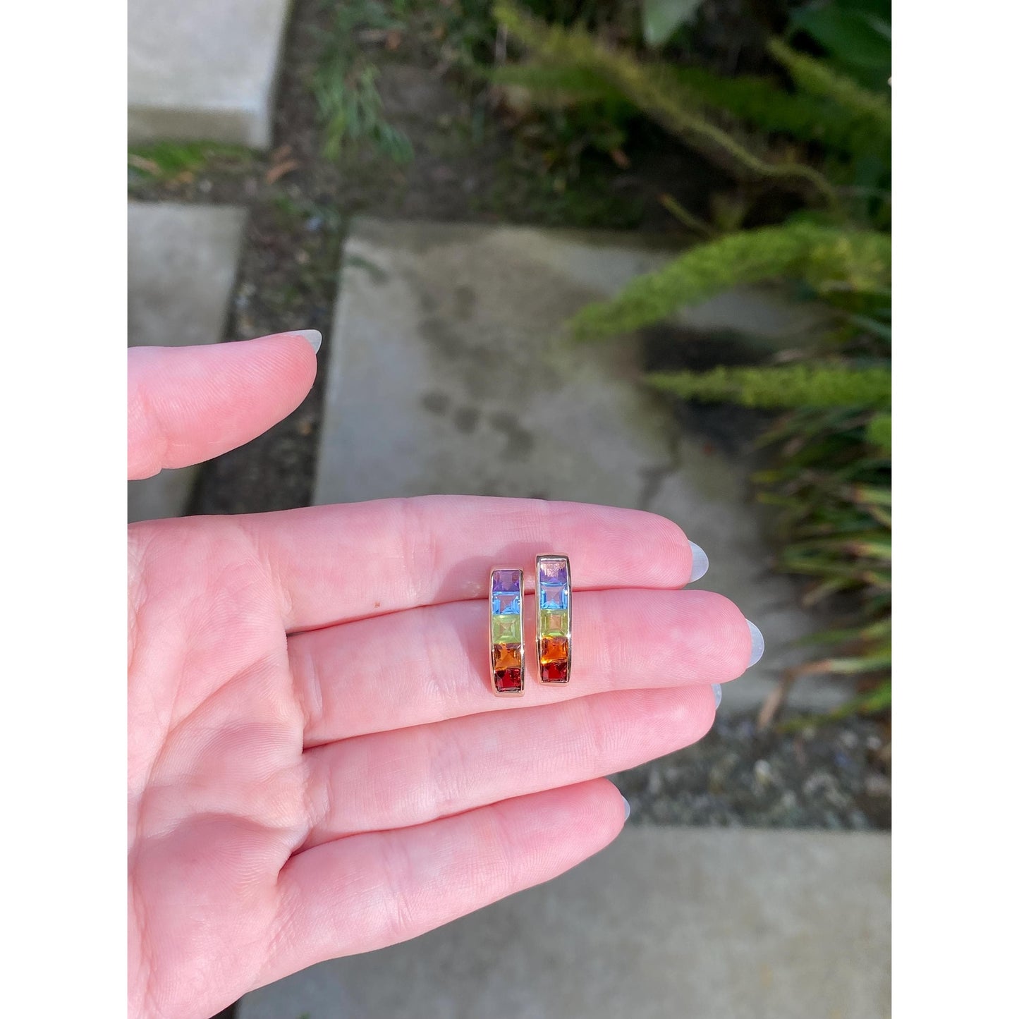 Vintage Solid 14k Yellow Gold Garnet Topaz Citrine Amethyst Peridot Drop Earrings