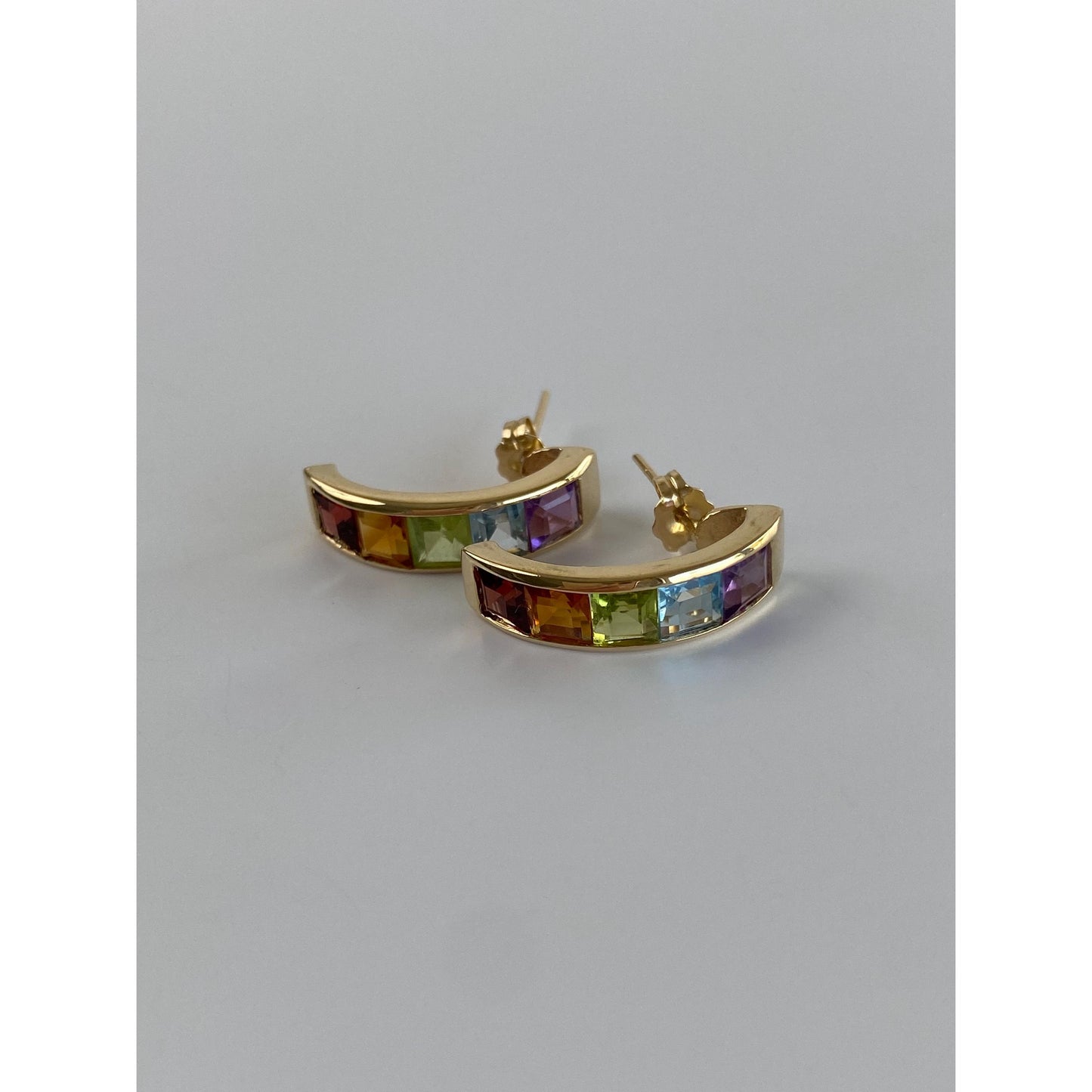 Vintage Solid 14k Yellow Gold Garnet Topaz Citrine Amethyst Peridot Drop Earrings