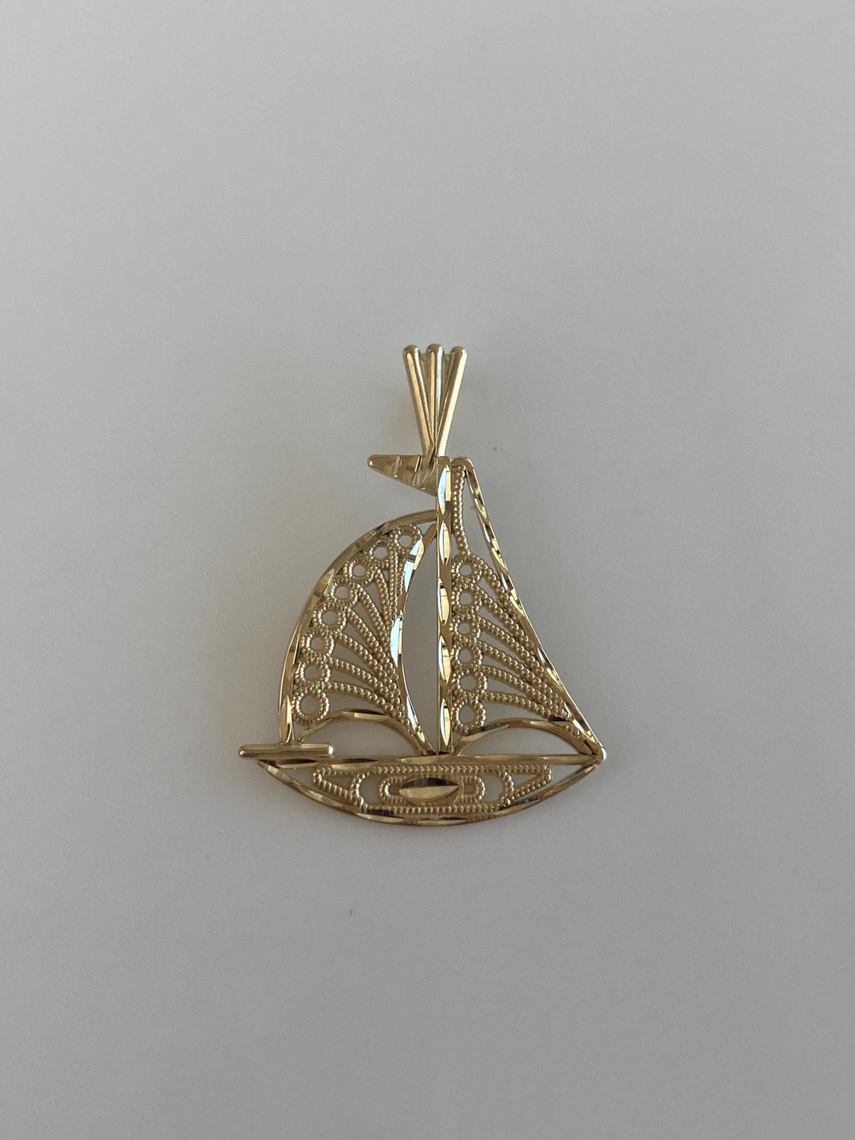 Solid 14k Yellow Gold Filigree Open Work Sailboat Charm