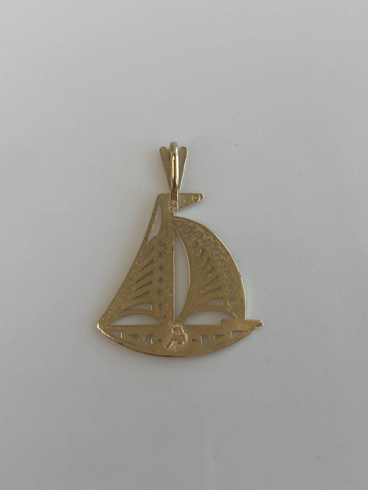 Solid 14k Yellow Gold Filigree Open Work Sailboat Charm