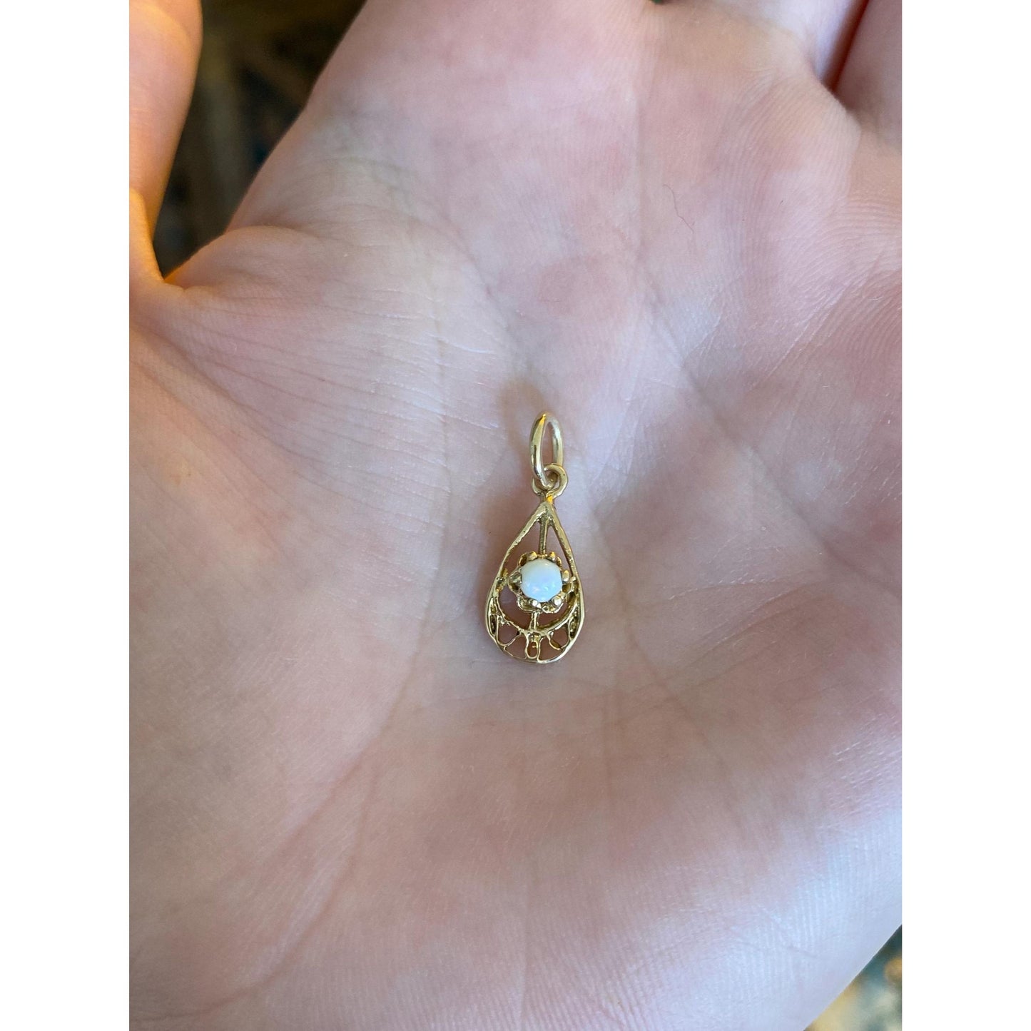 Solid 14k Yellow Gold Opal Charm