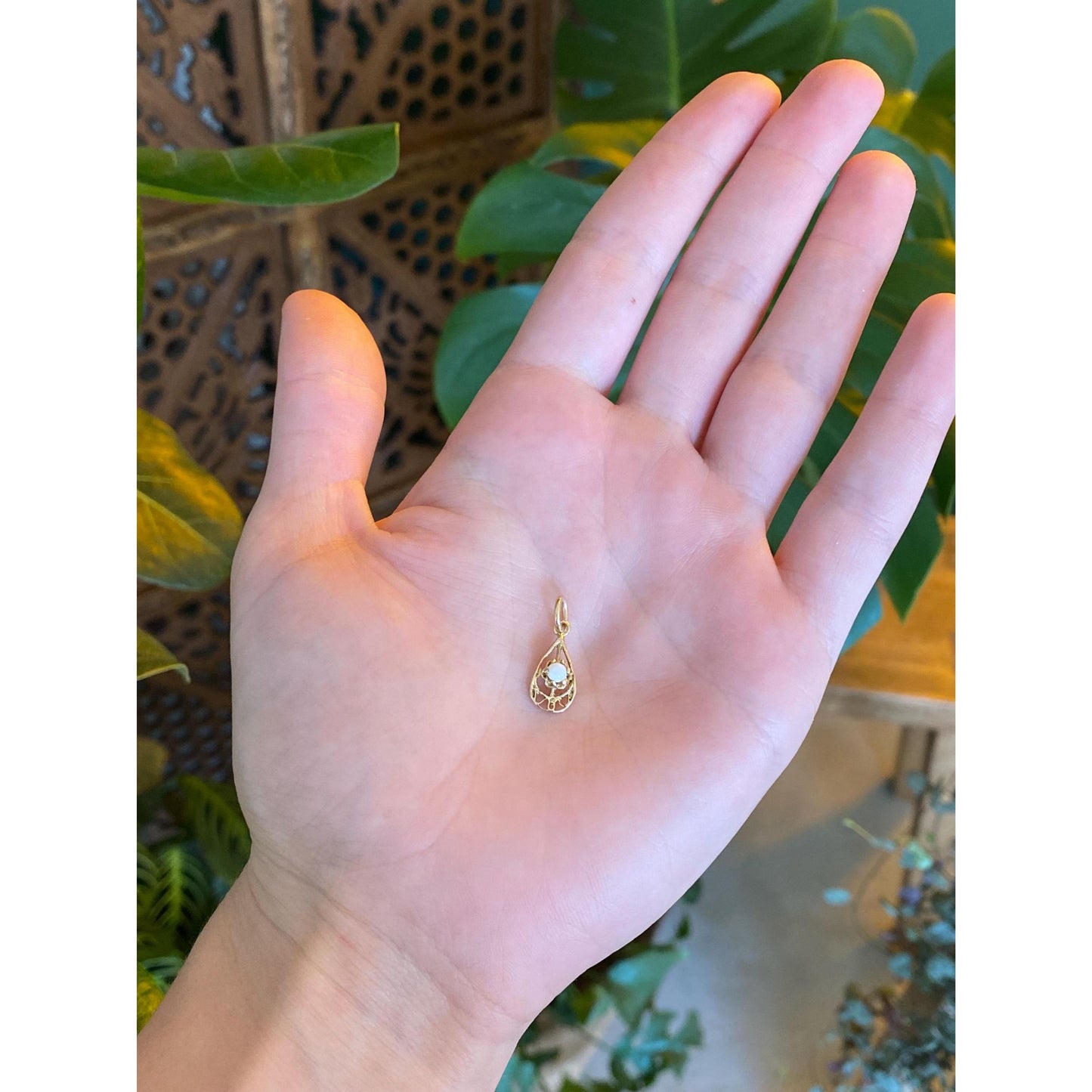 Solid 14k Yellow Gold Opal Charm