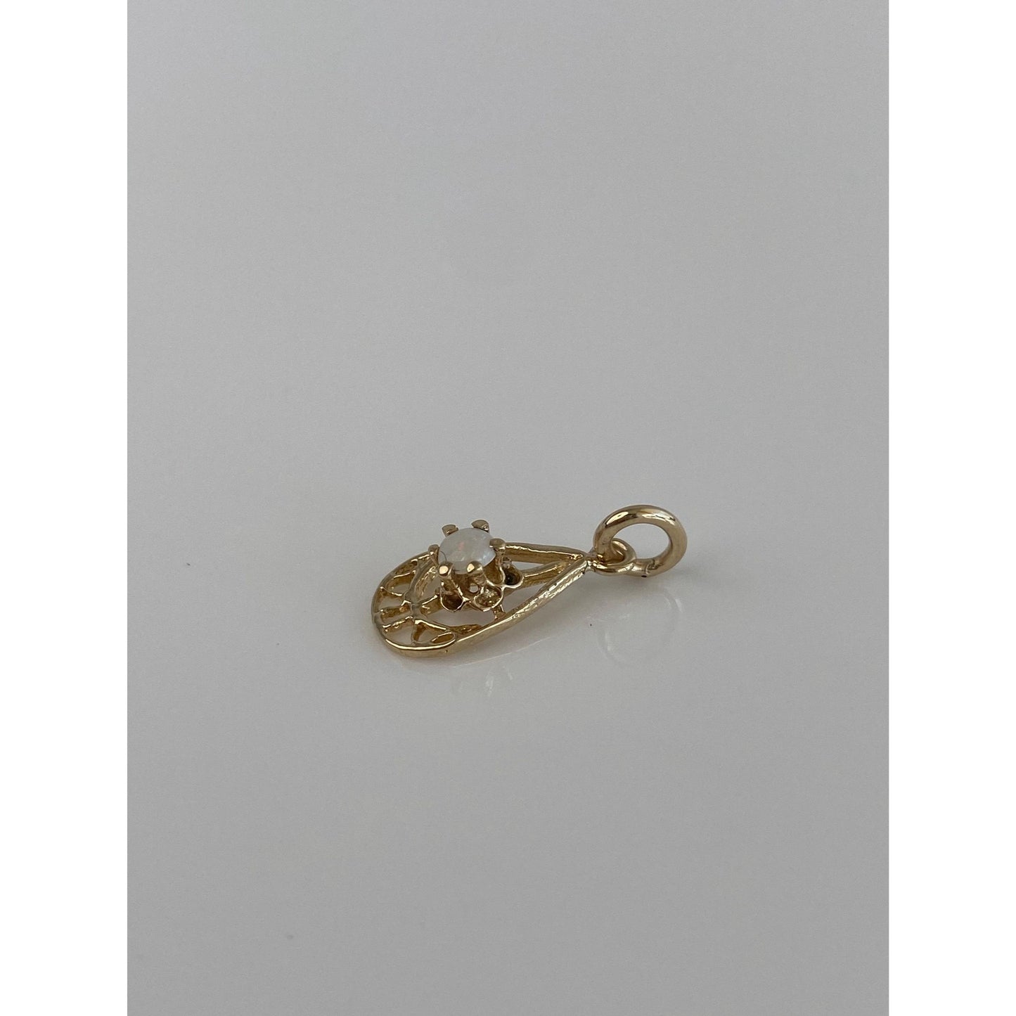 Solid 14k Yellow Gold Opal Charm