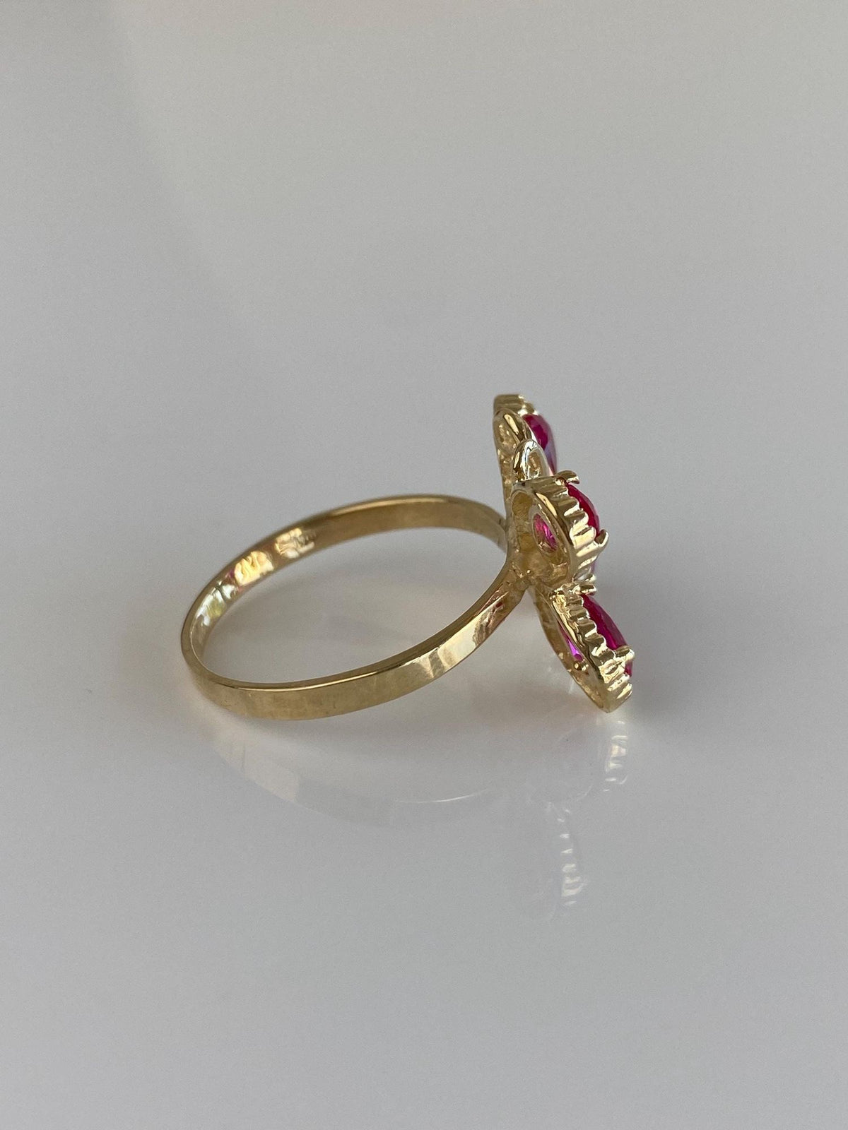 Vintage Solid 10k Yellow Gold Pink Sapphire Clear Cubic Zirconia Butterfly Ring - Size 8.5