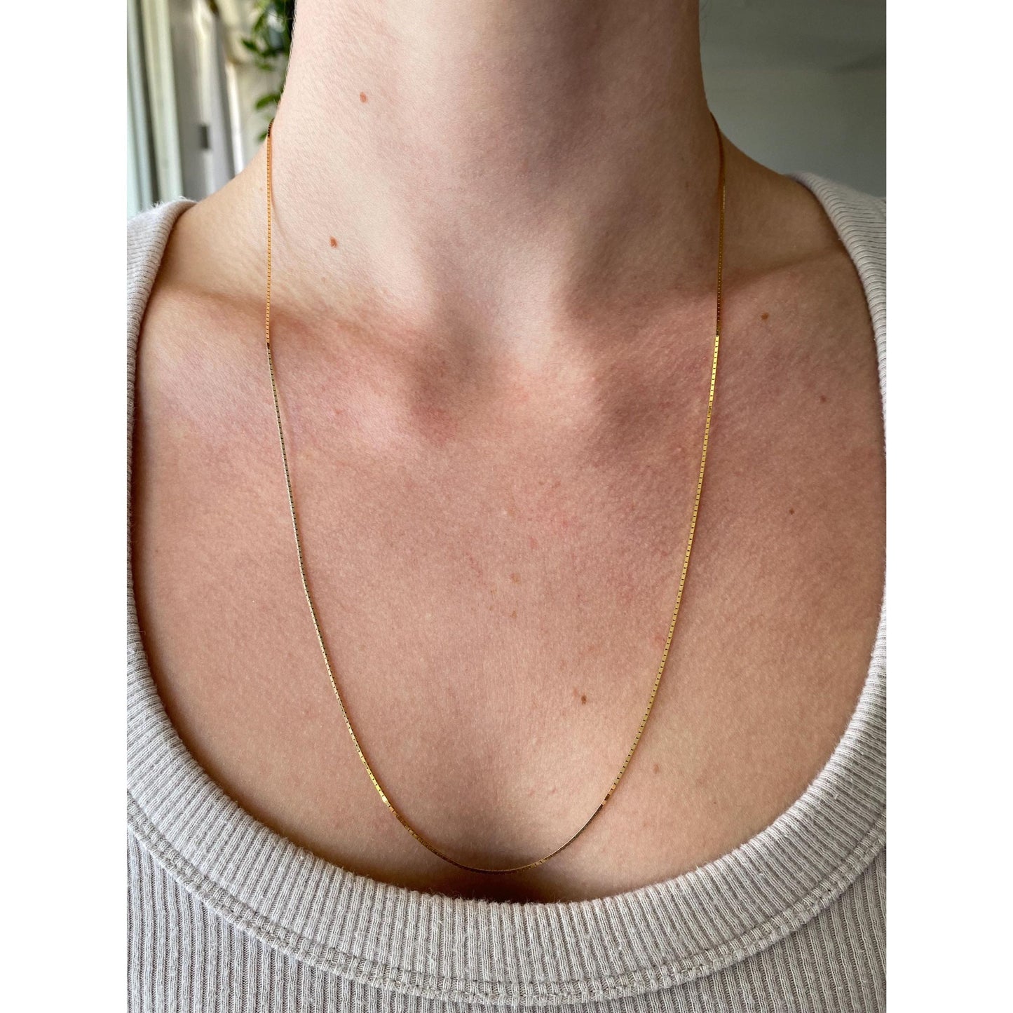 Vintage Solid 14k Yellow Gold Long Box Chain Necklace - 23.25 inches