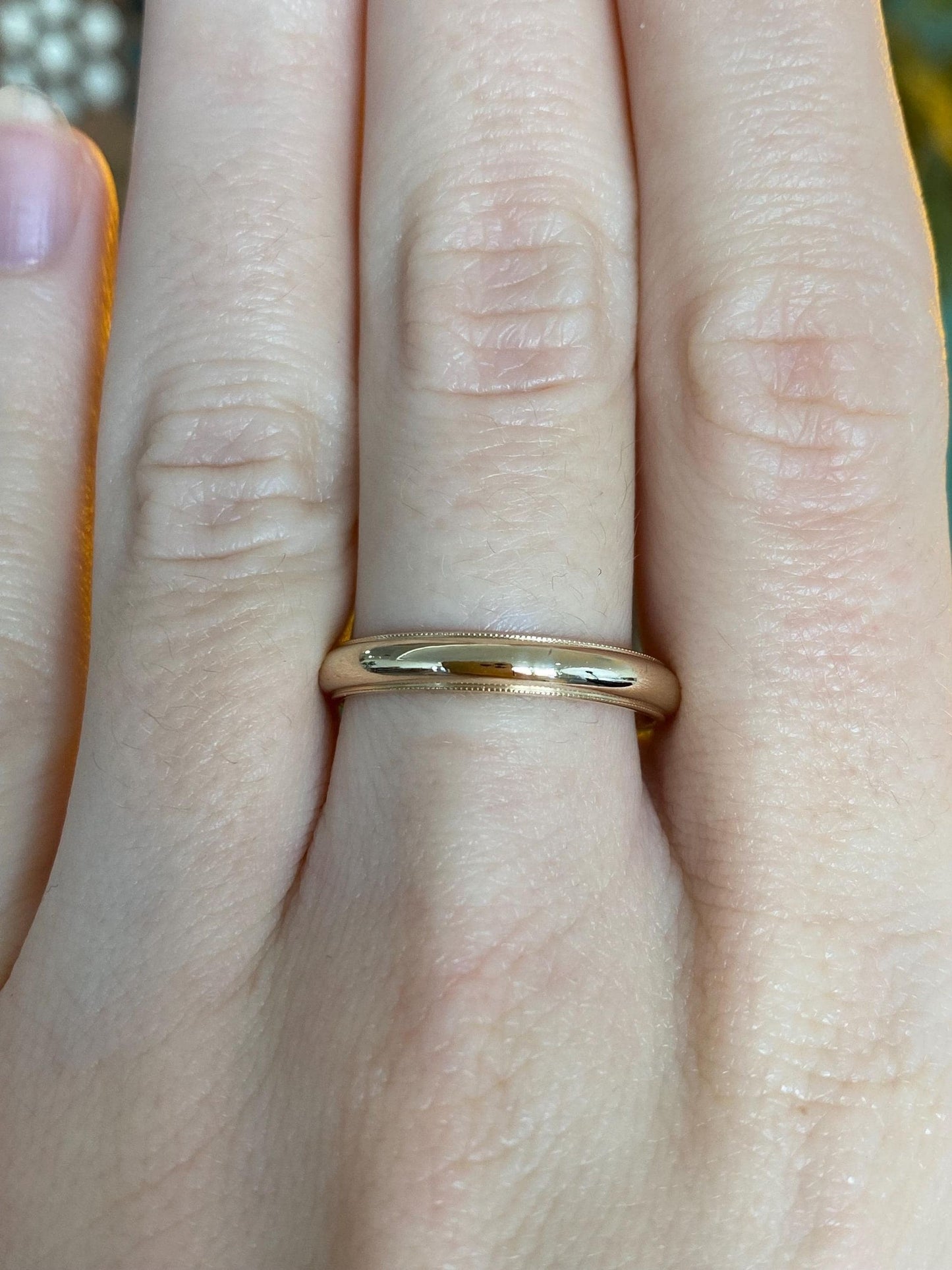 Vintage Solid 14k Yellow Gold Miligrain Ring Band - Size 8.25