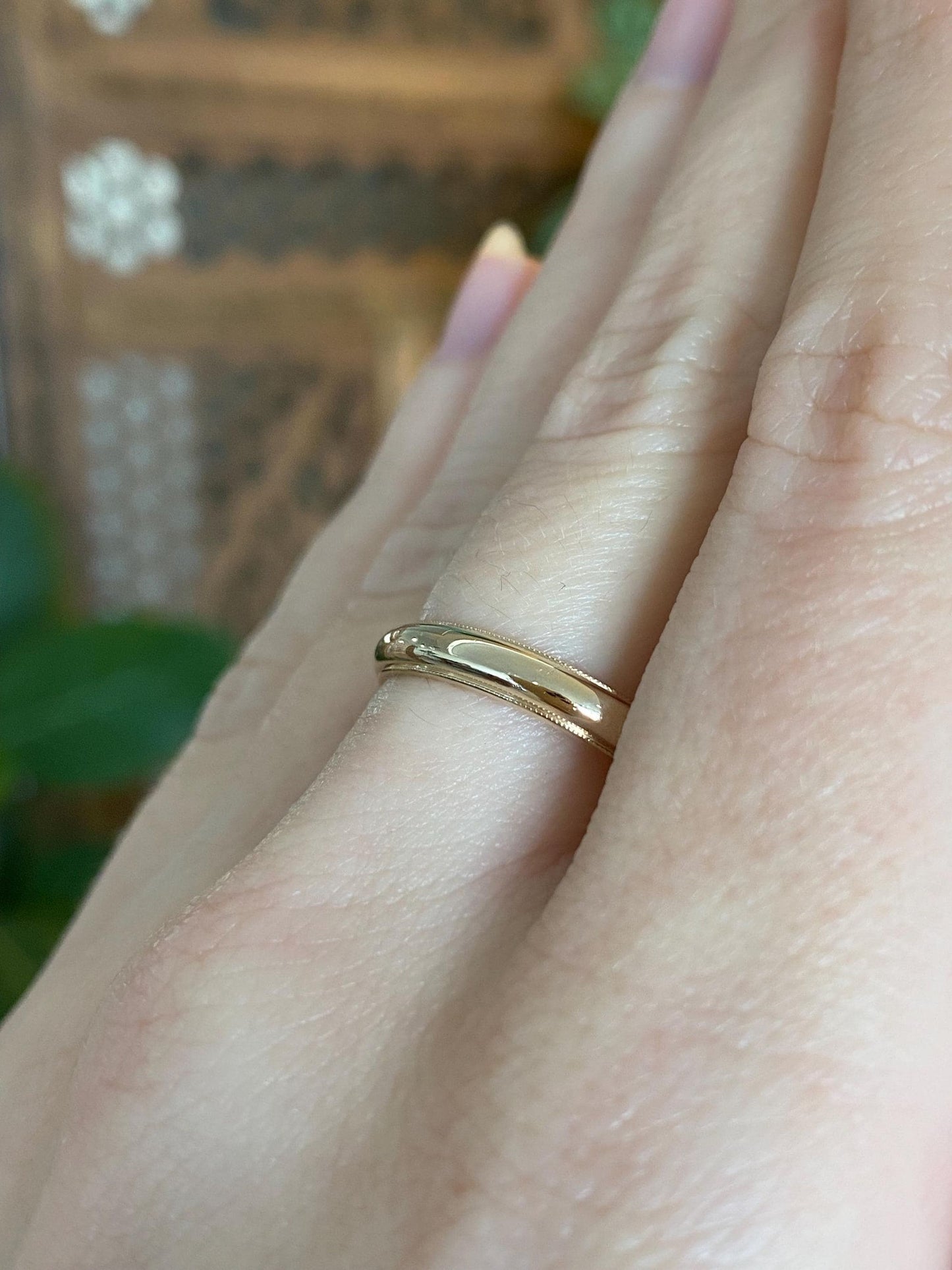 Vintage Solid 14k Yellow Gold Miligrain Ring Band - Size 8.25