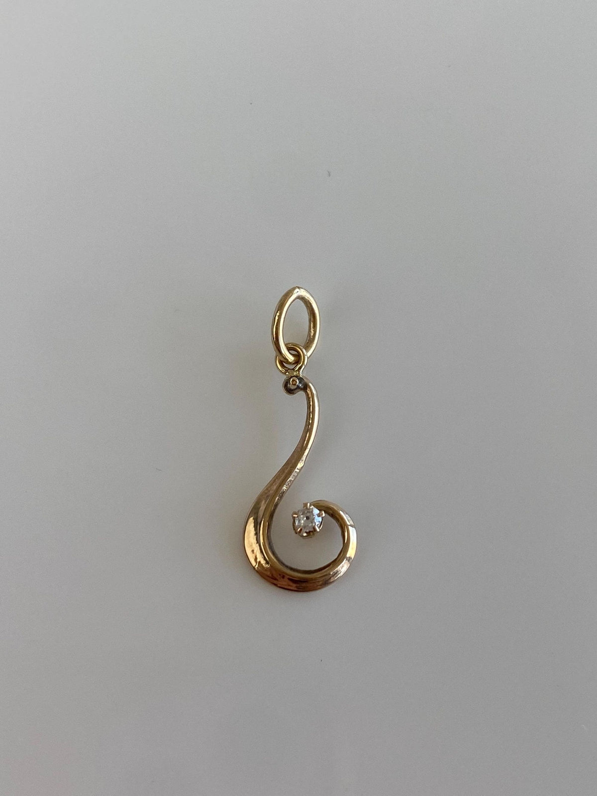 Vintage 10k Yellow Gold Clear Sapphire Swirl Charm