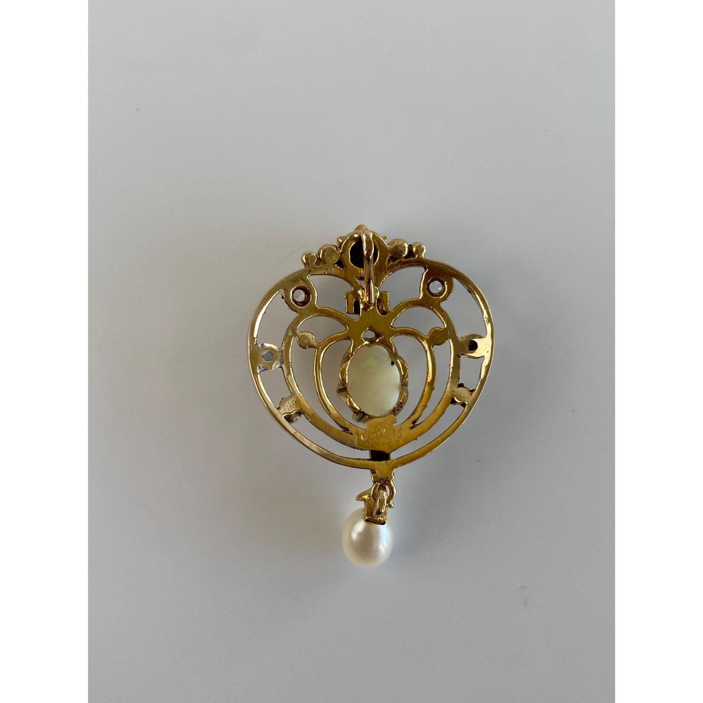 Vintage Solid 14k Yellow Gold Clear Quartz Seed Pearl Opal Dangle Charm