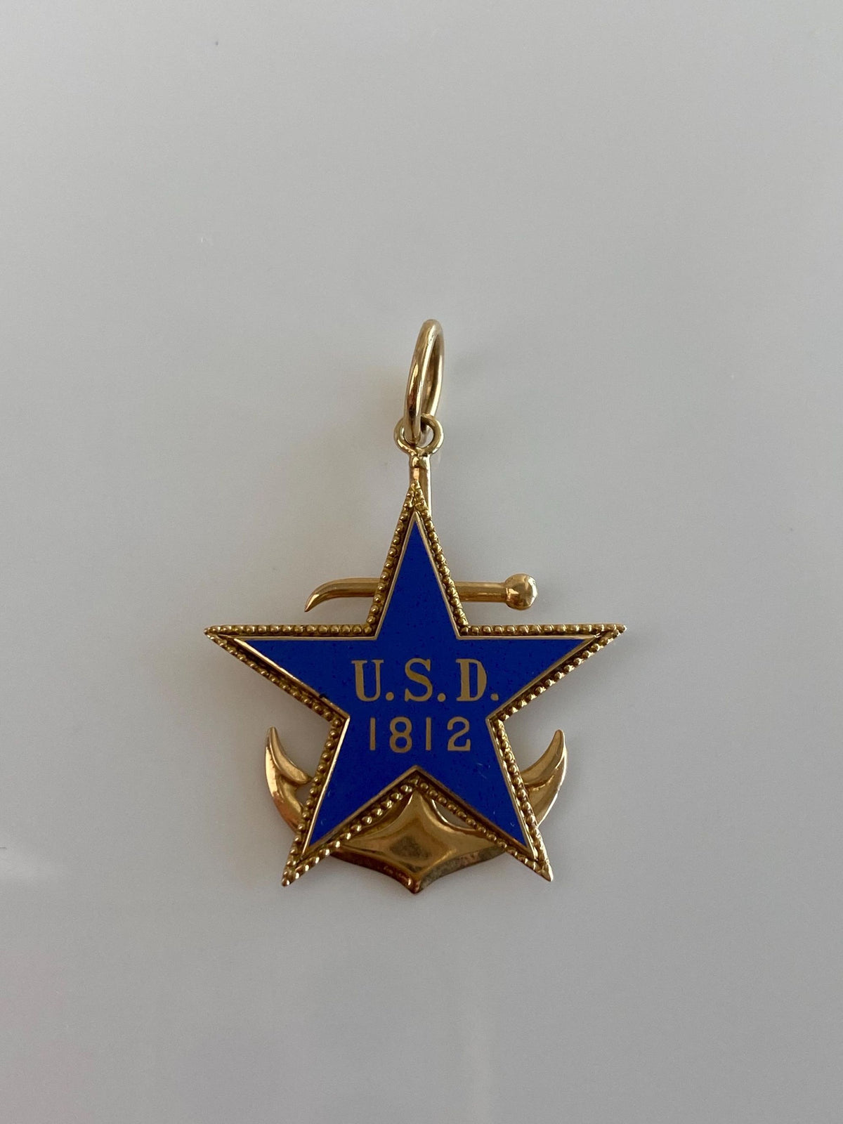 Vintage Solid 14k Yellow Gold Blue Enamel USD 1812 Star Anchor Charm