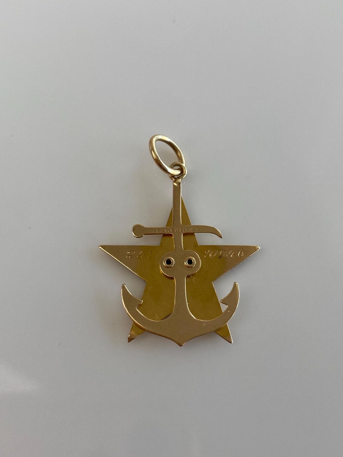 Vintage Solid 14k Yellow Gold Blue Enamel USD 1812 Star Anchor Charm
