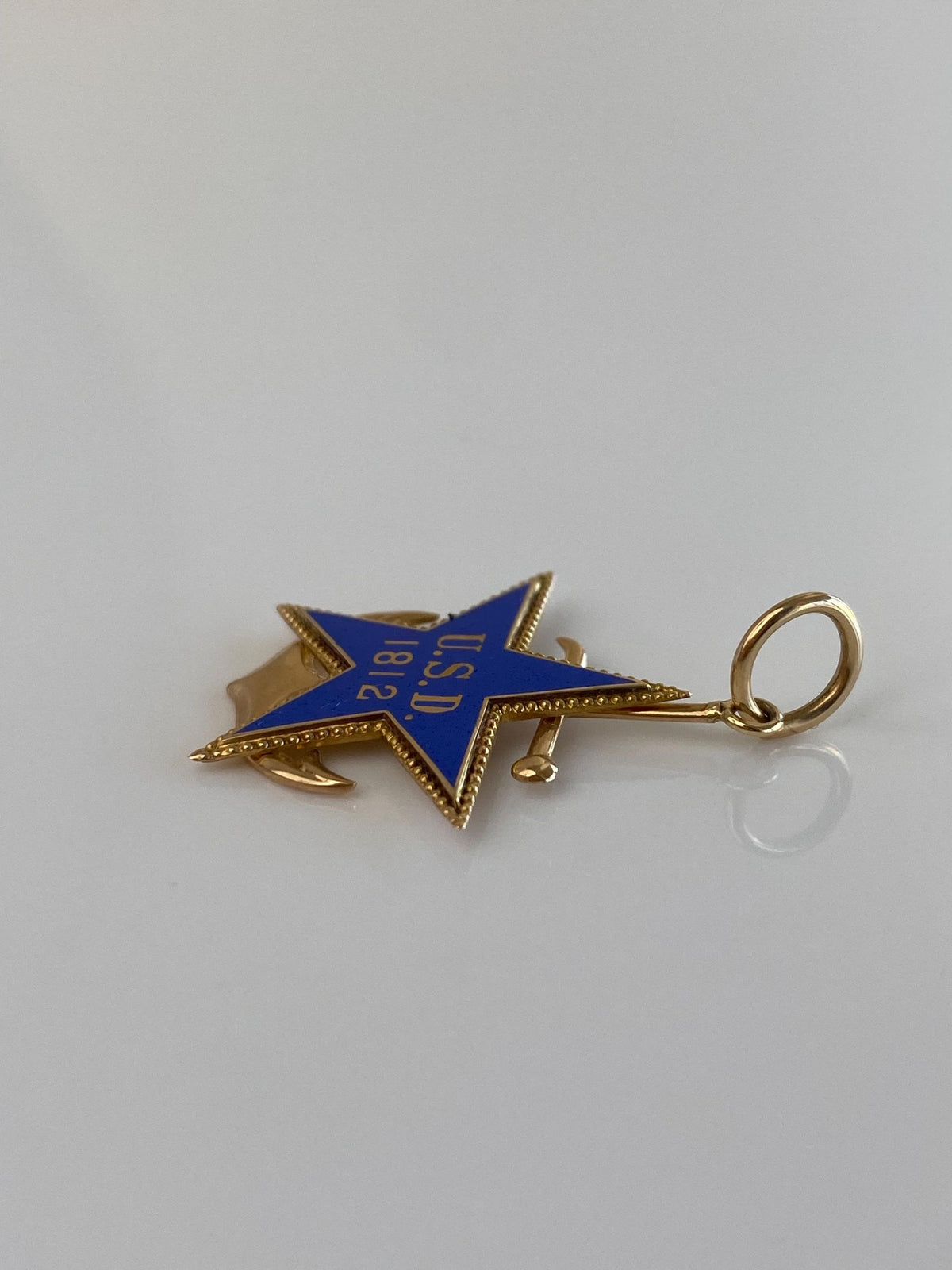 Vintage Solid 14k Yellow Gold Blue Enamel USD 1812 Star Anchor Charm