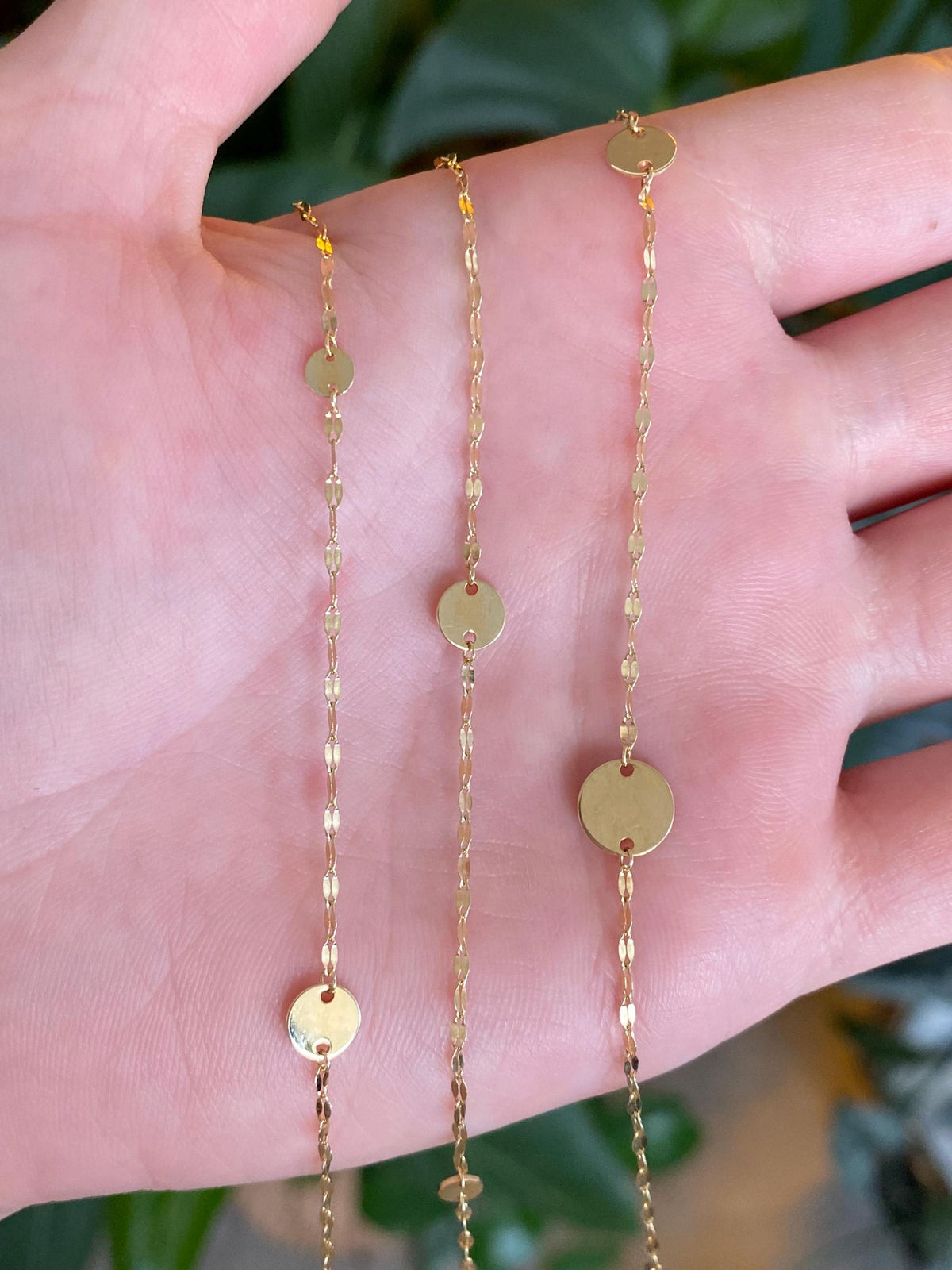 Vintage Solid 14k Yellow Gold Long Oval Disc Fancy Chain Necklace - 36 inches