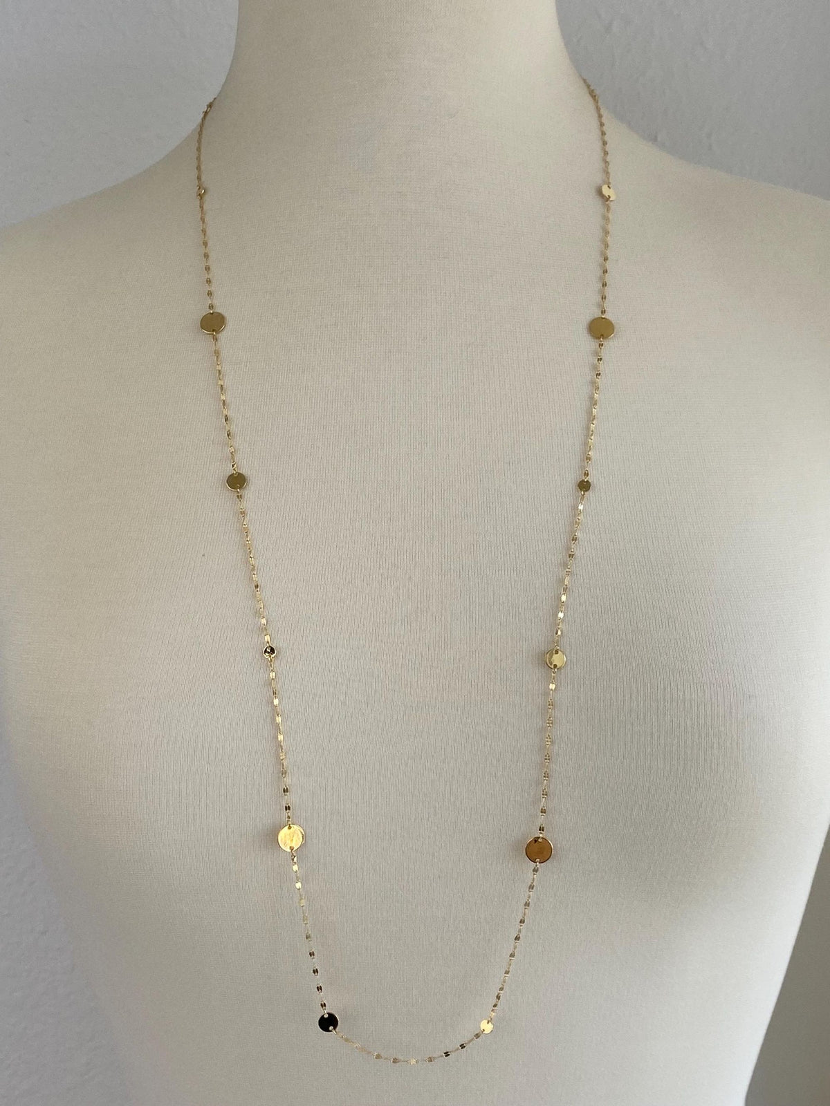 Vintage Solid 14k Yellow Gold Long Oval Disc Fancy Chain Necklace - 36 inches