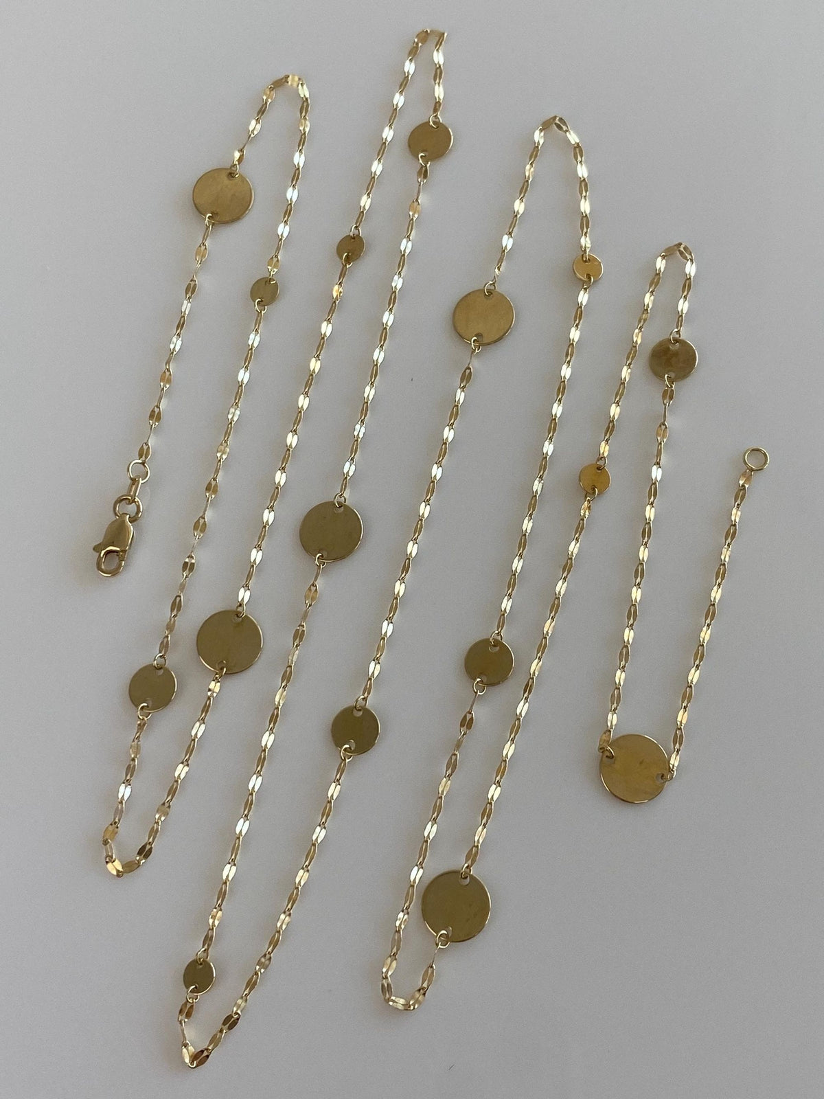 Vintage Solid 14k Yellow Gold Long Oval Disc Fancy Chain Necklace - 36 inches