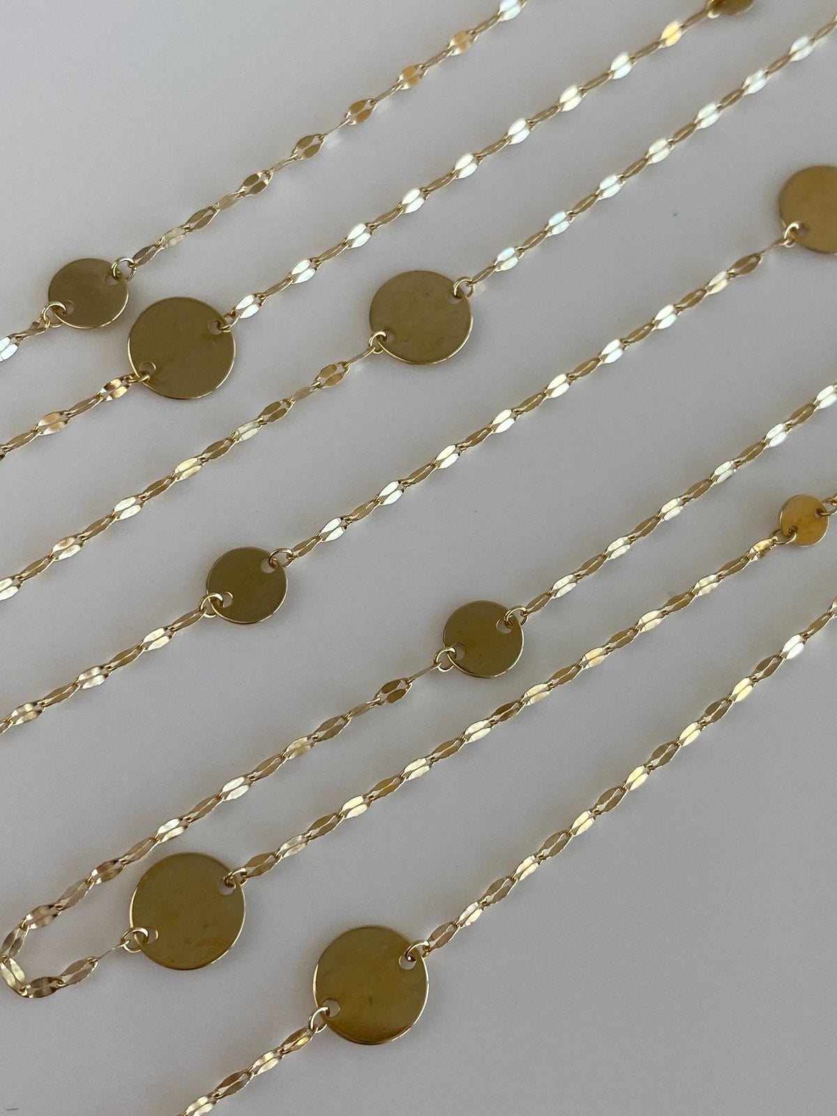Vintage Solid 14k Yellow Gold Long Oval Disc Fancy Chain Necklace - 36 inches