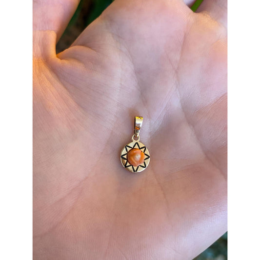 Vintage Solid 10k Yellow Gold Small Carved Coral Rose Enamel Charm