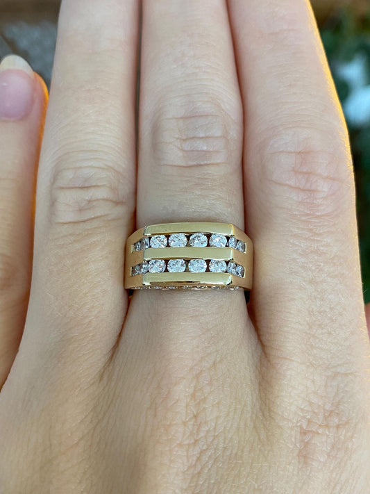 Vintage Solid 14k Yellow Gold Diamonds Open Work Ring Band - Size 6.75